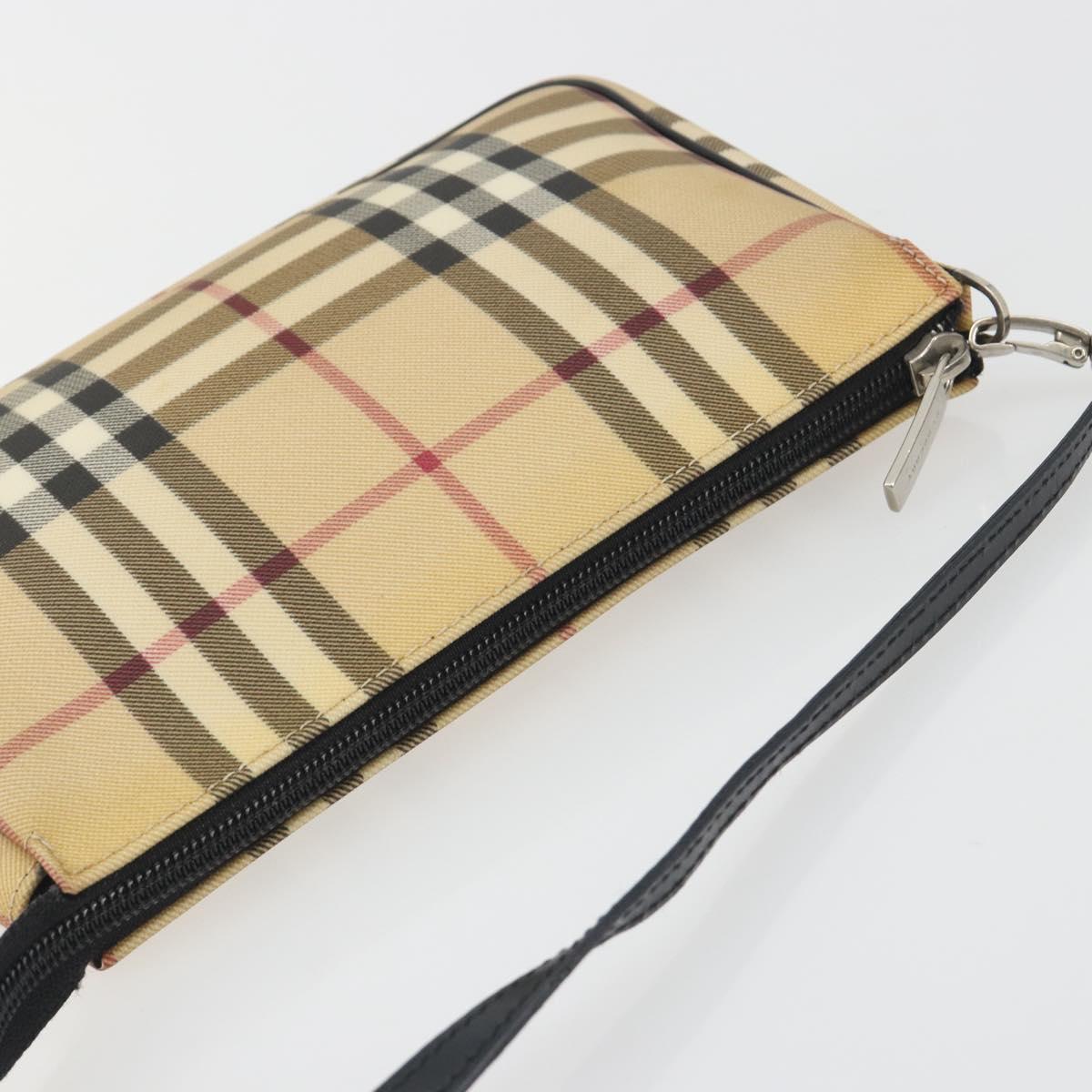BURBERRY Nova Check Accessory Pouch PVC Leather Beige Silver Auth 198675A