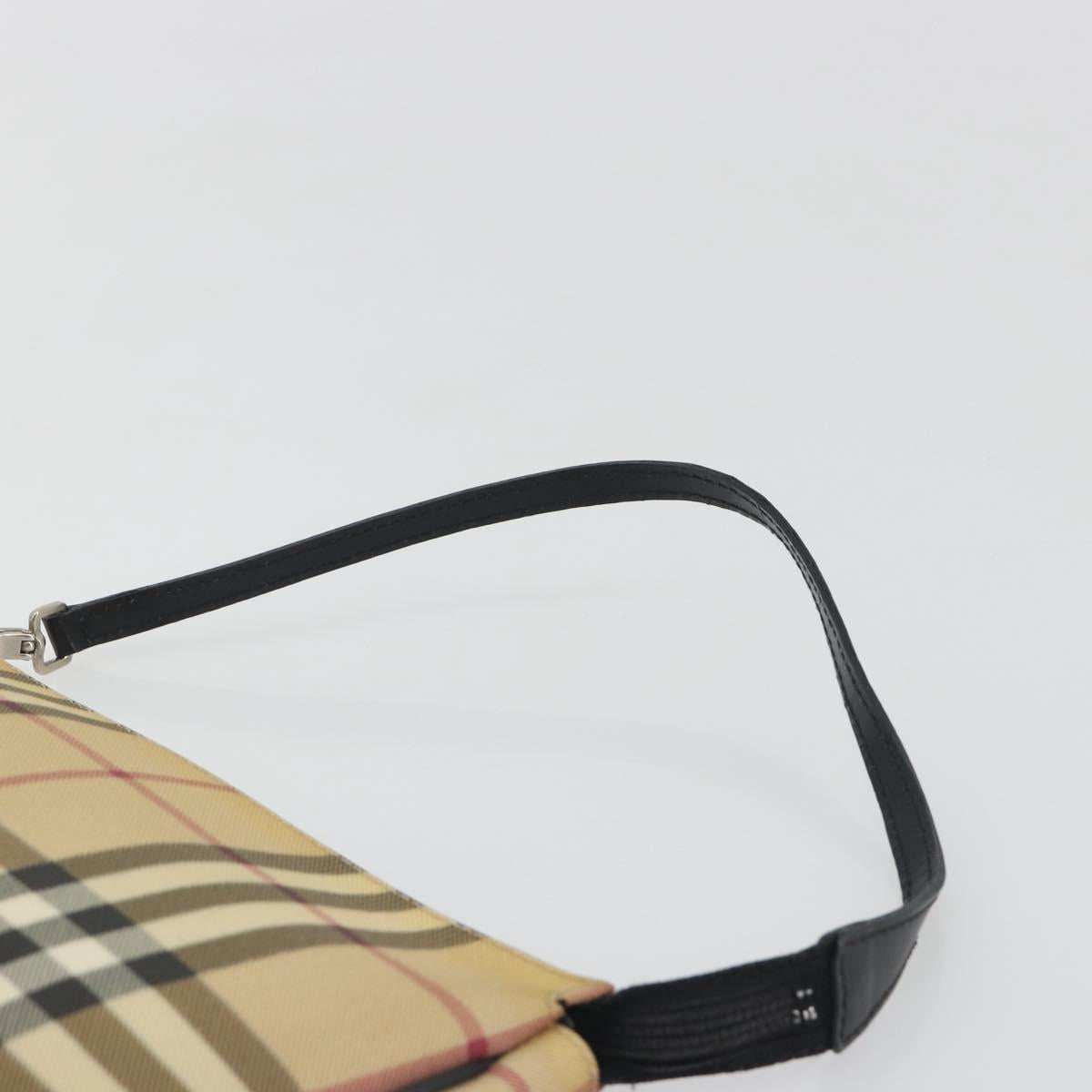 BURBERRY Nova Check Accessory Pouch PVC Leather Beige Silver Auth 198675A