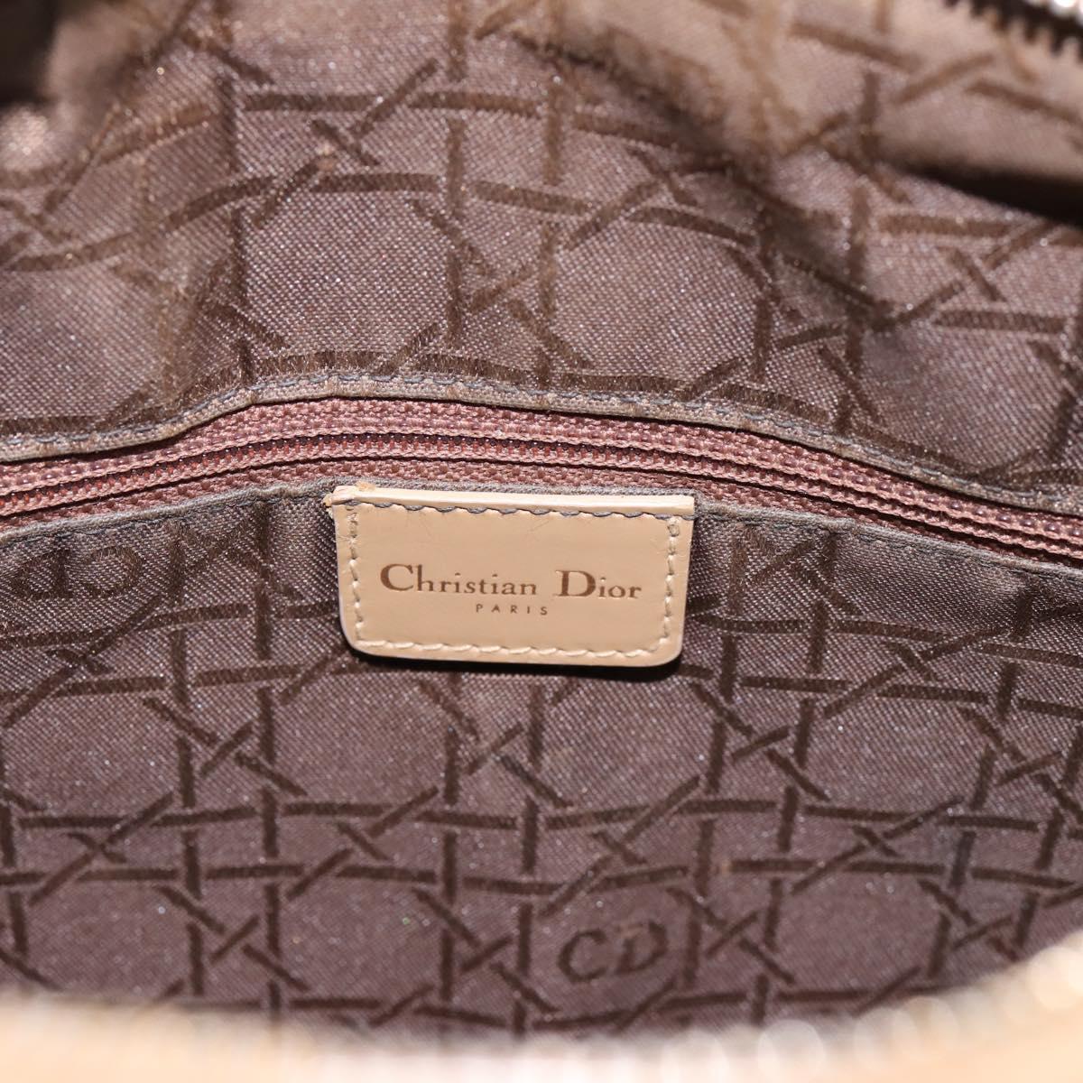 Christian Dior Cannage Lady Dior Large Hand Bag Patent Beige Gold Auth 198677A