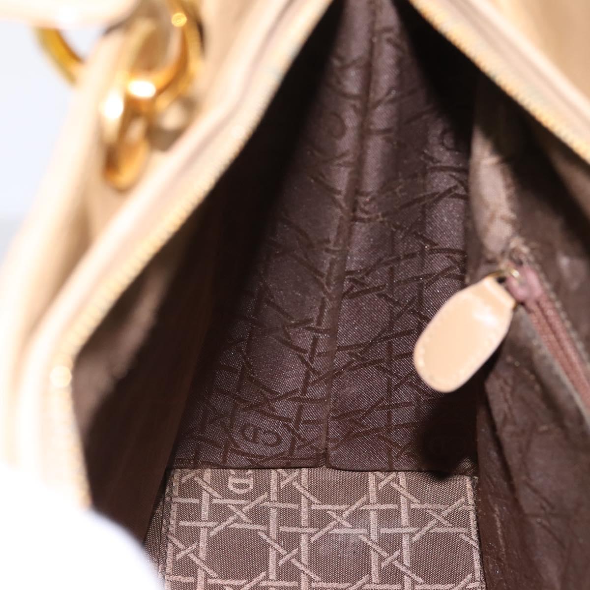 Christian Dior Cannage Lady Dior Large Hand Bag Patent Beige Gold Auth 198677A