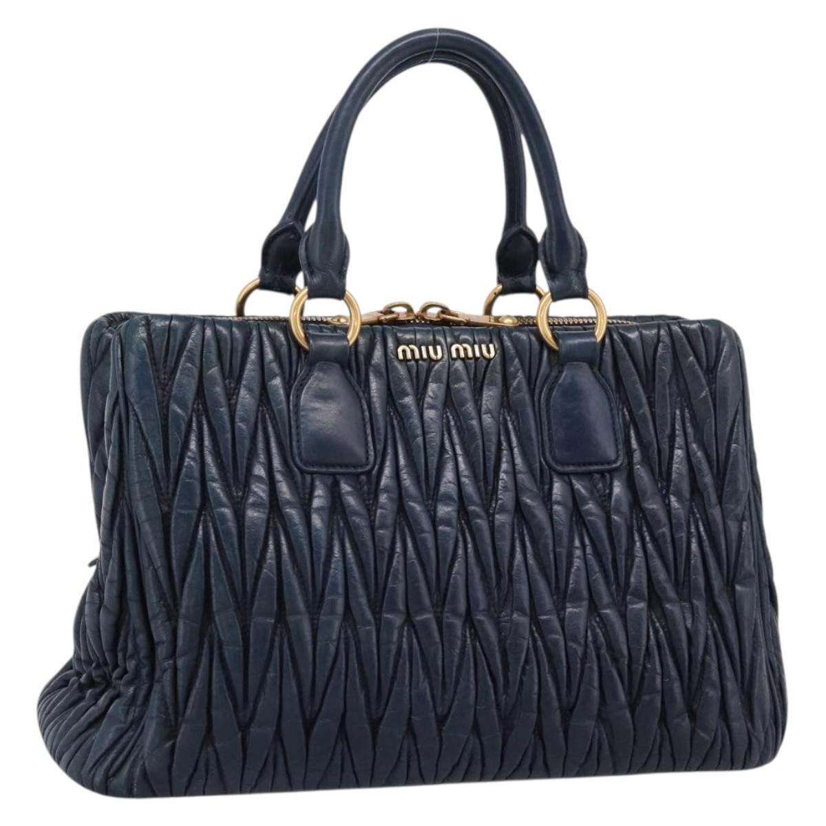 Miu Miu Matelasse Hand Bag Leather 2way Navy Gold Tone Auth 198679