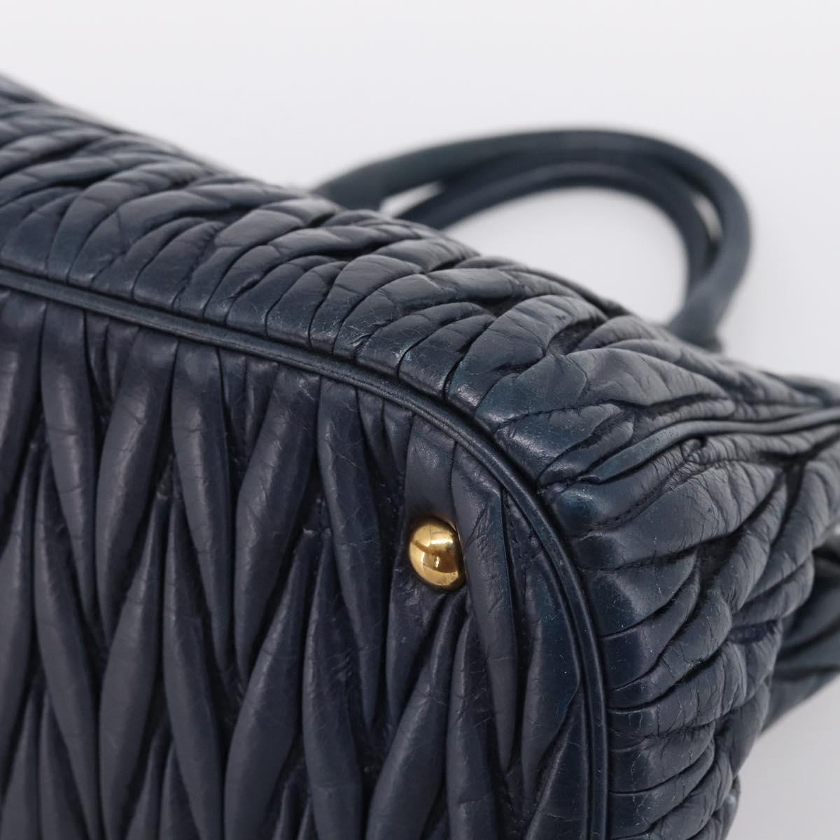 Miu Miu Matelasse Hand Bag Leather 2way Navy Gold Tone Auth 198679