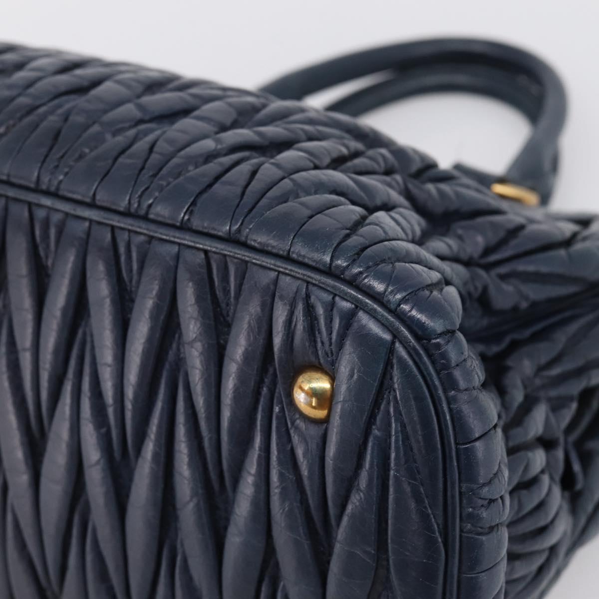 Miu Miu Matelasse Hand Bag Leather 2way Navy Gold Tone Auth 198679