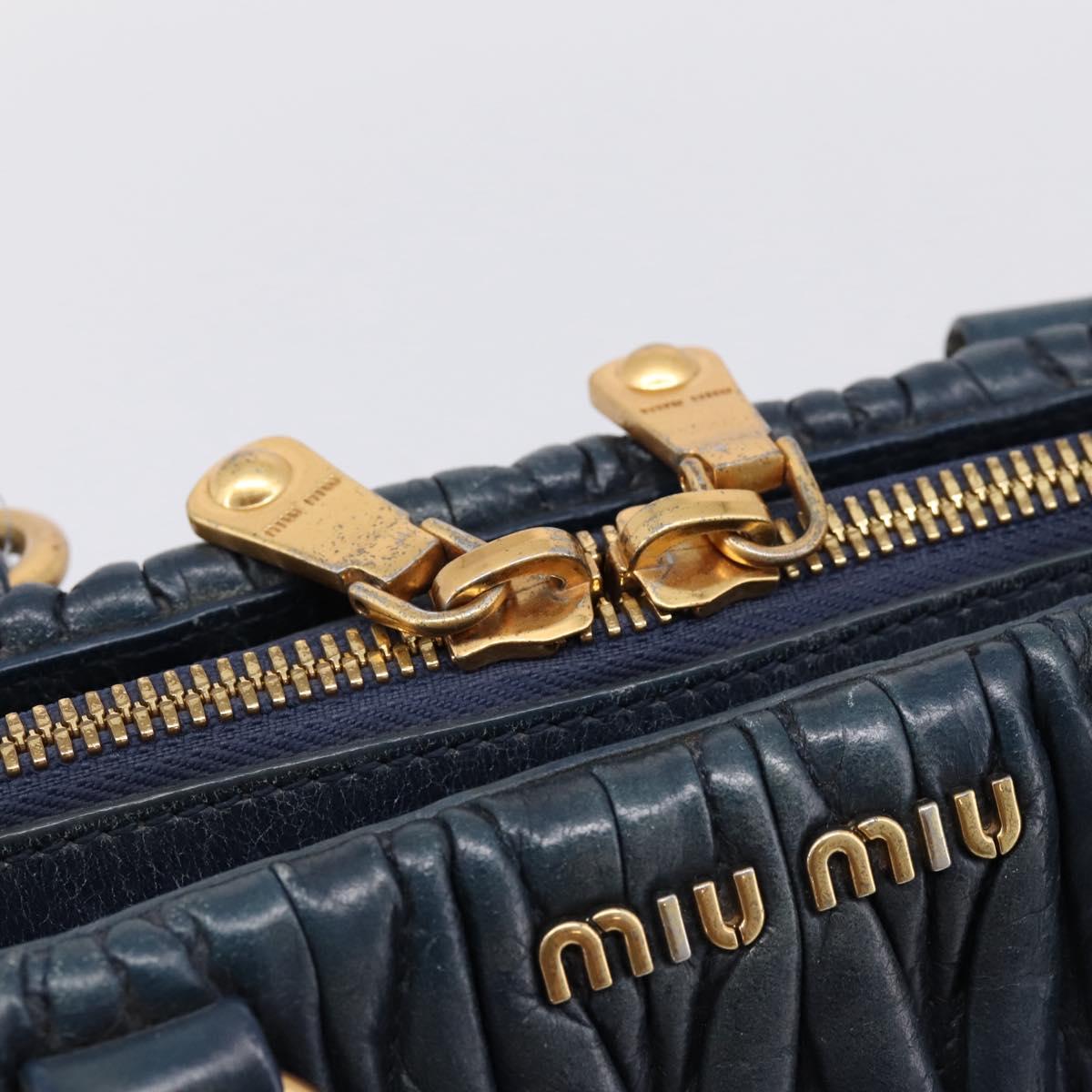 Miu Miu Matelasse Hand Bag Leather 2way Navy Gold Tone Auth 198679