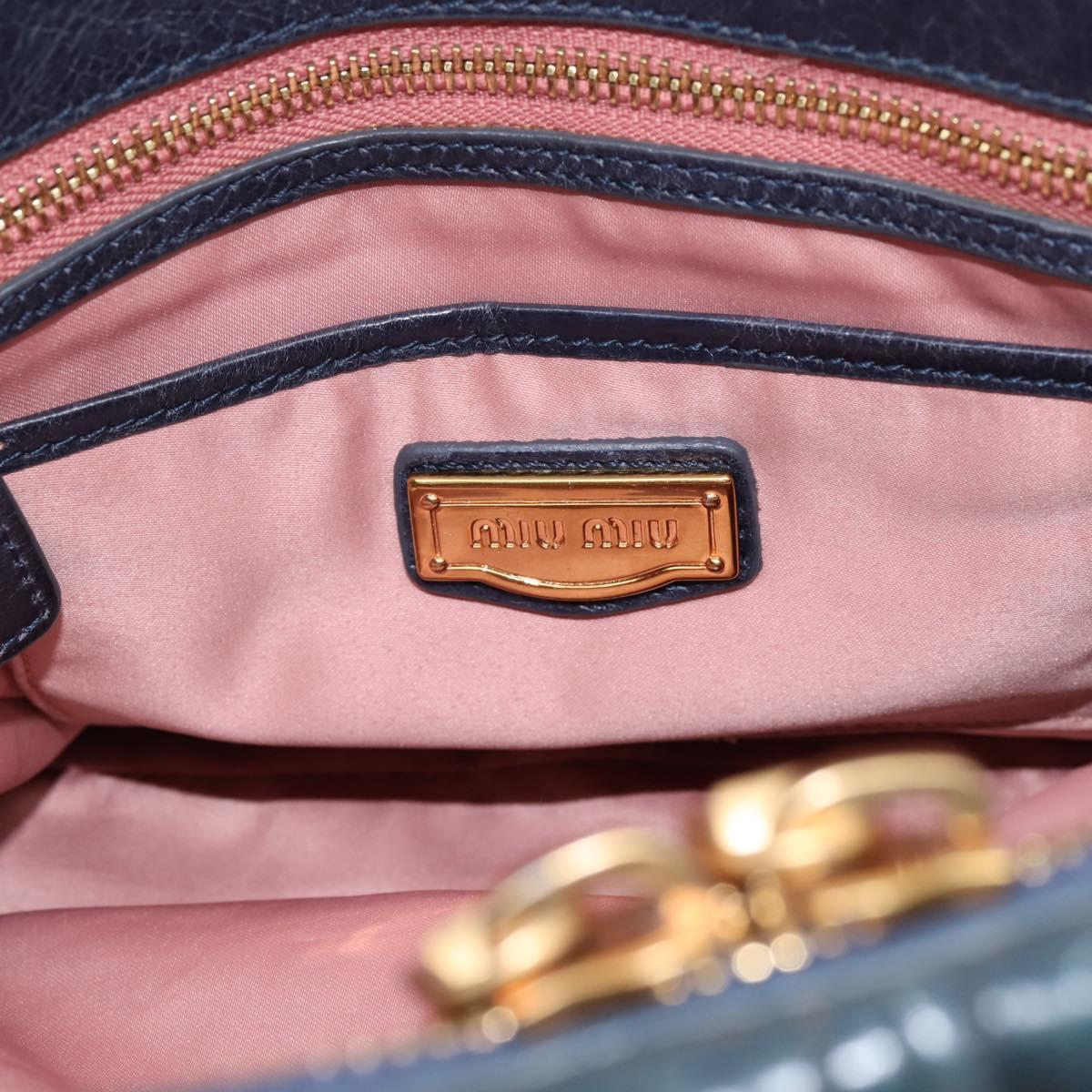 Miu Miu Matelasse Hand Bag Leather 2way Navy Gold Tone Auth 198679