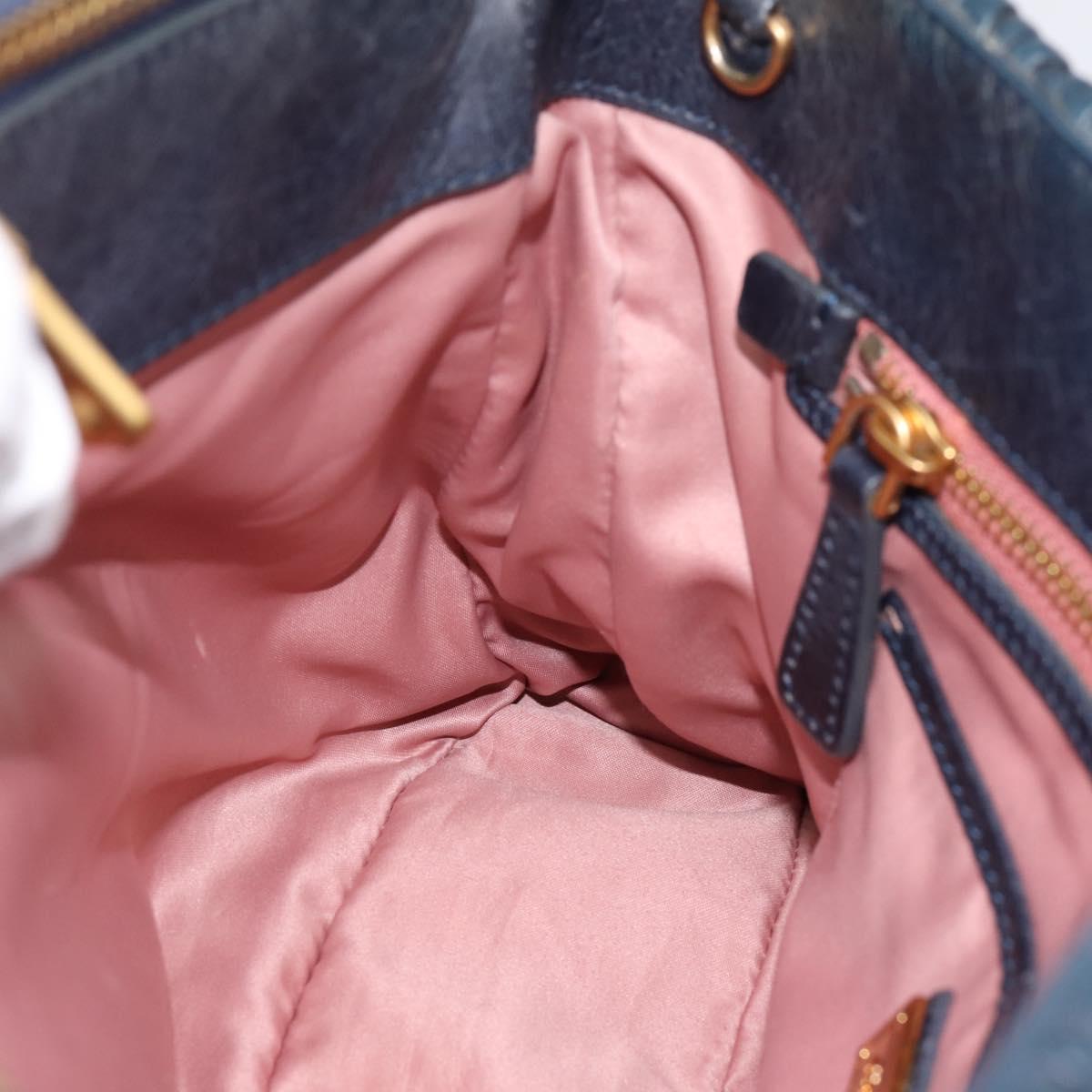 Miu Miu Matelasse Hand Bag Leather 2way Navy Gold Tone Auth 198679