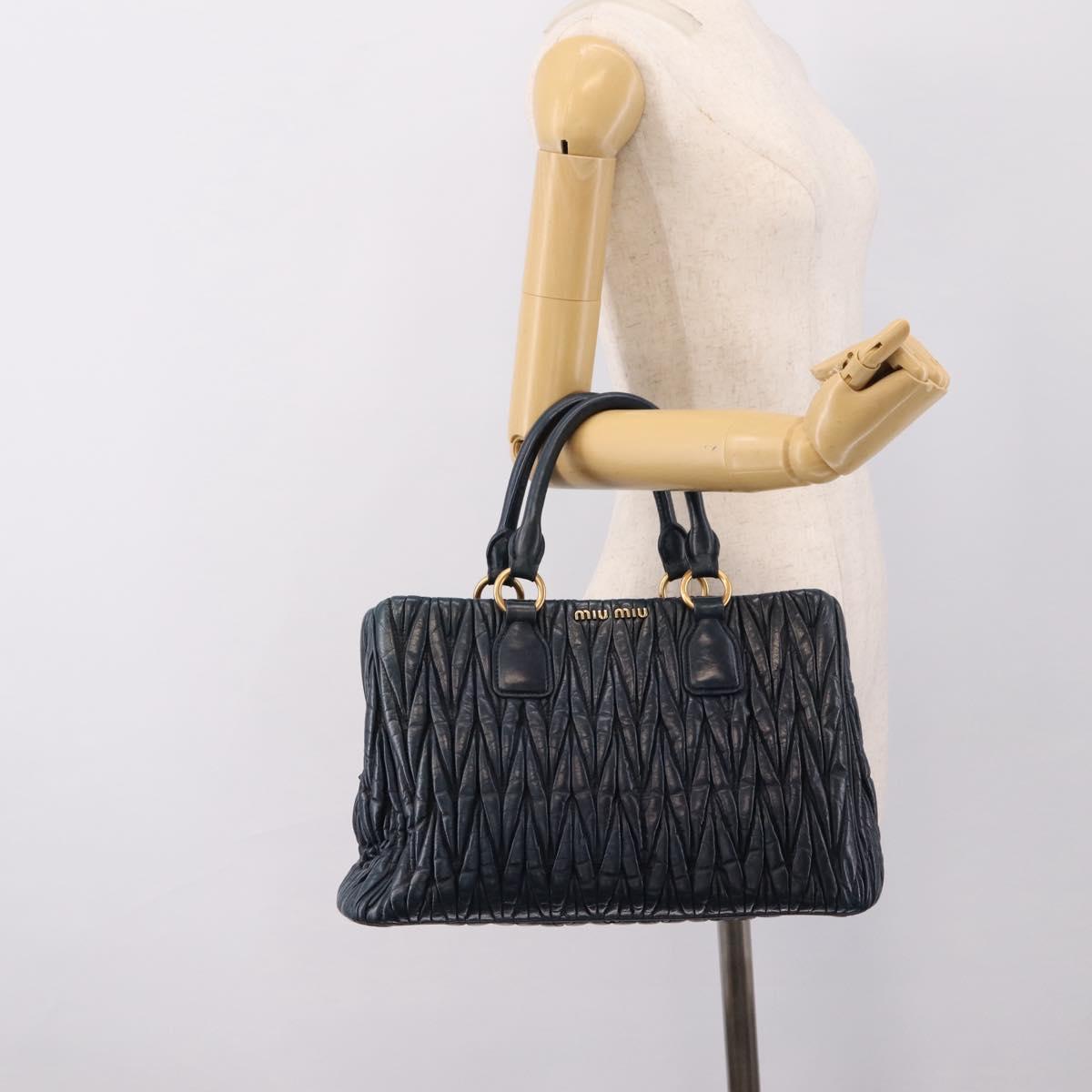 Miu Miu Matelasse Hand Bag Leather 2way Navy Gold Tone Auth 198679