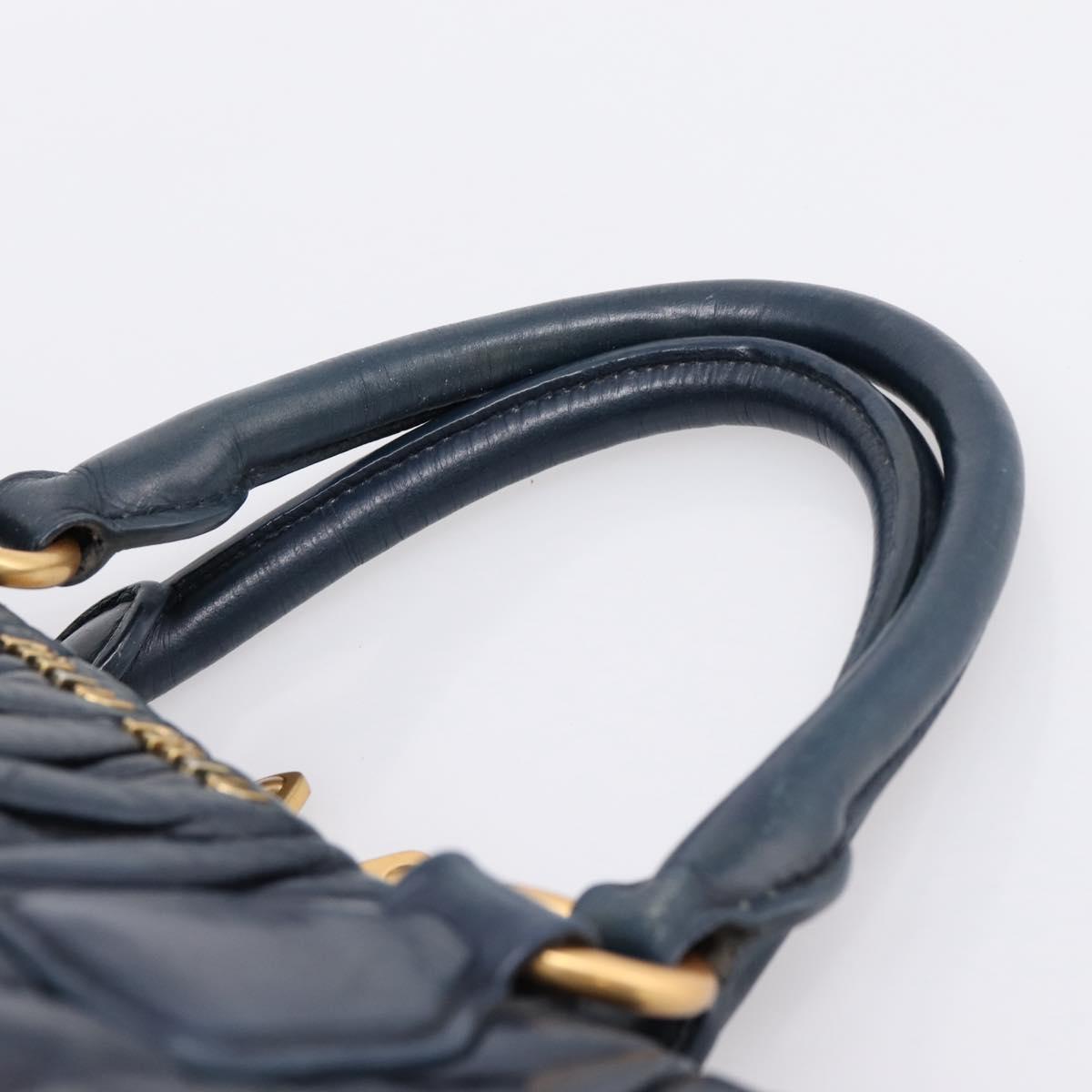 Miu Miu Matelasse Hand Bag Leather 2way Navy Gold Tone Auth 198679
