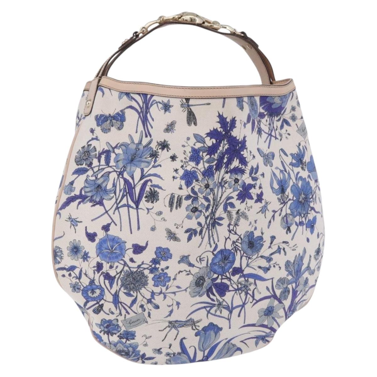 GUCCI Flora Horsebit Shoulder Bag Canvas Beige Gold 170014 Auth 198680M