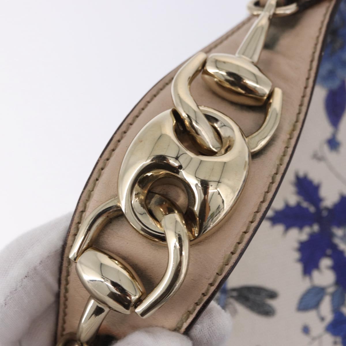 GUCCI Flora Horsebit Shoulder Bag Canvas Beige Gold 170014 Auth 198680M