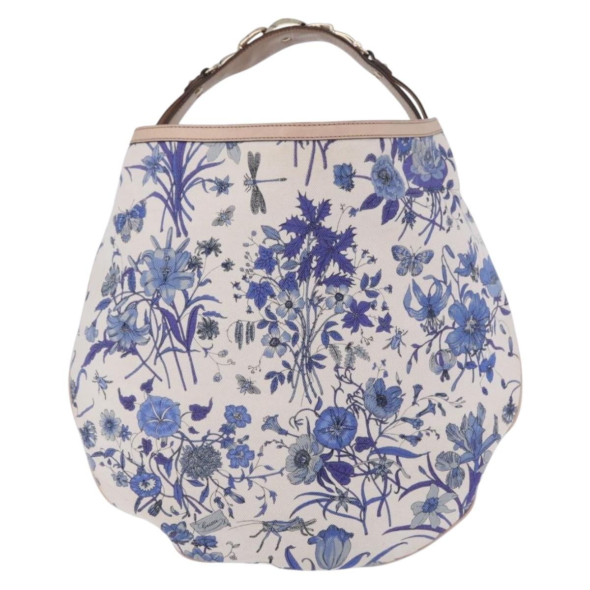 GUCCI Flora Horsebit Shoulder Bag Canvas Beige Gold 170014 Auth 198680M