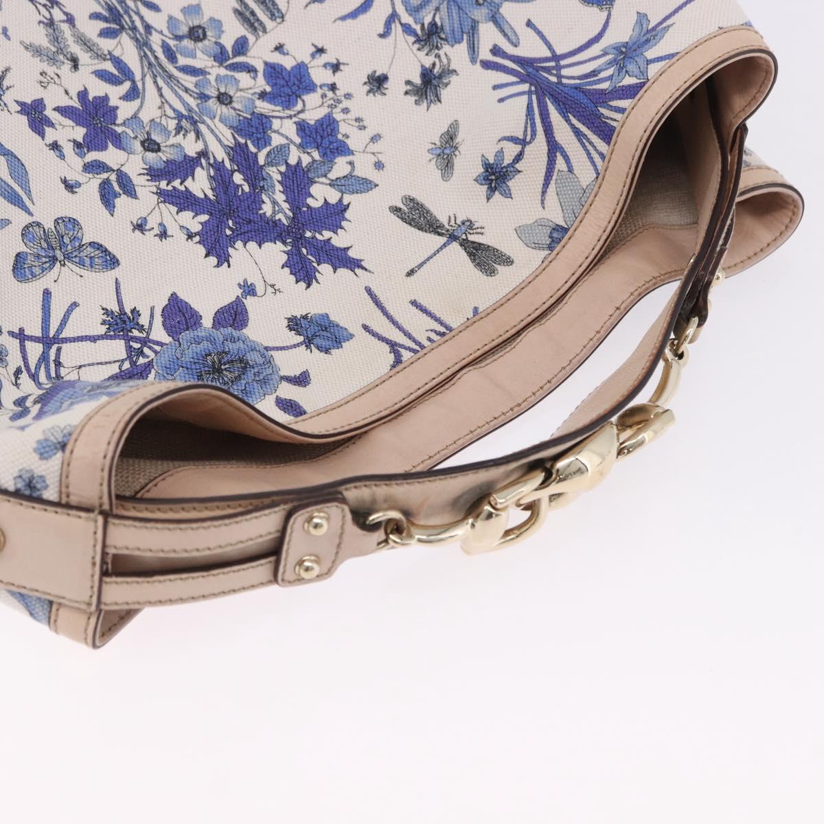 GUCCI Flora Horsebit Shoulder Bag Canvas Beige Gold 170014 Auth 198680M