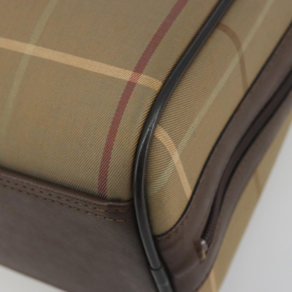 Burberrys Nova Check Hand Bag Canvas Brown Gold Auth 198681