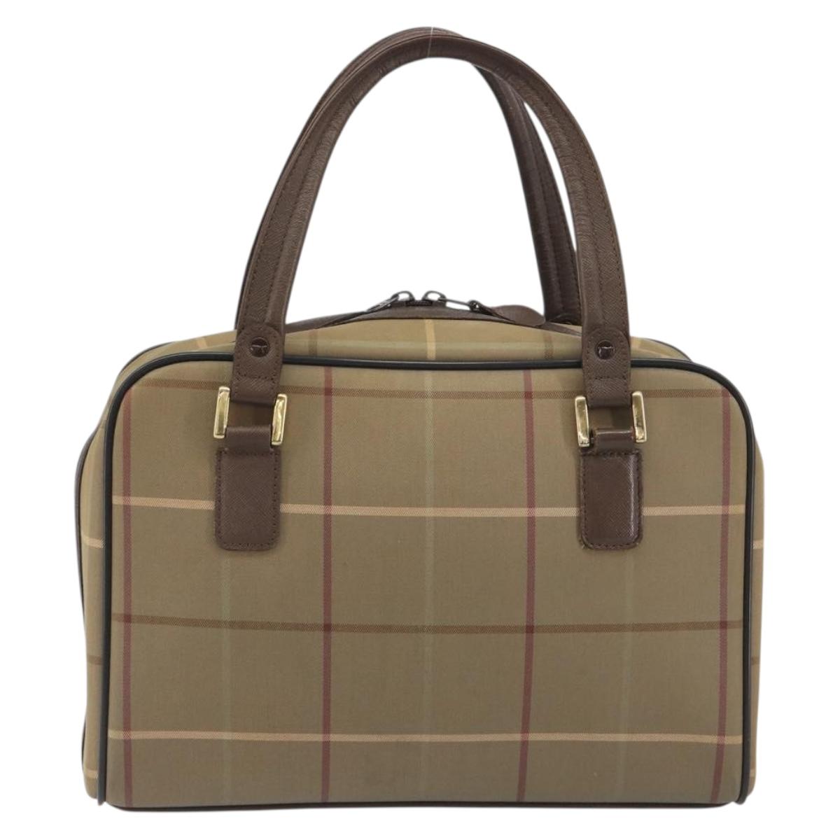Burberrys Nova Check Hand Bag Canvas Brown Gold Auth 198681