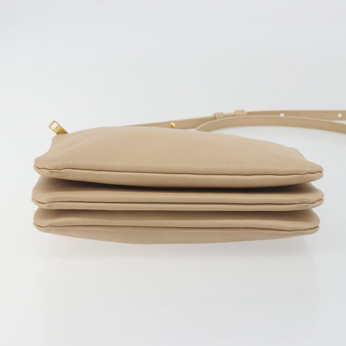 CELINE Trio Shoulder Bag Leather Beige Gold Auth 198683A