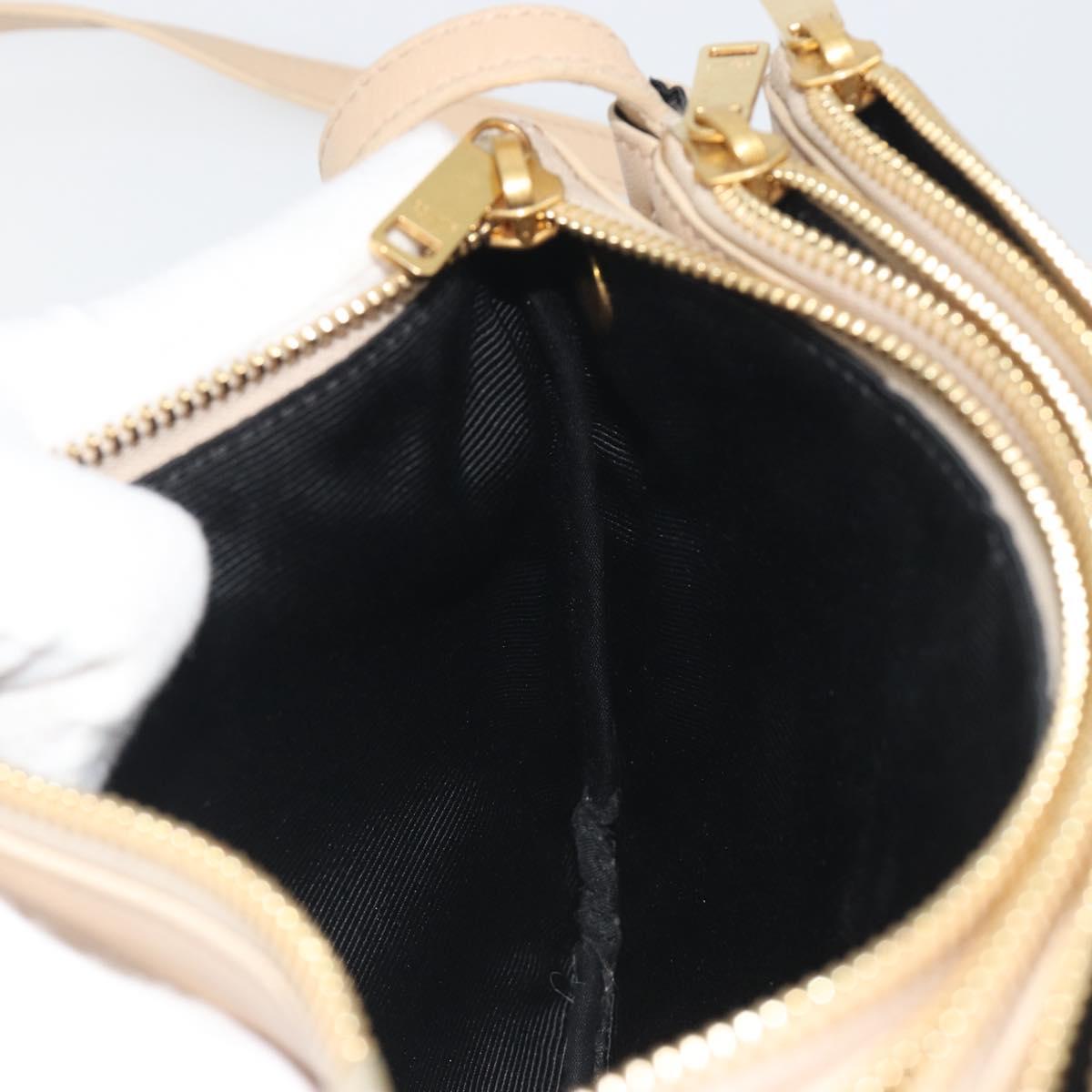 CELINE Trio Shoulder Bag Leather Beige Gold Auth 198683A