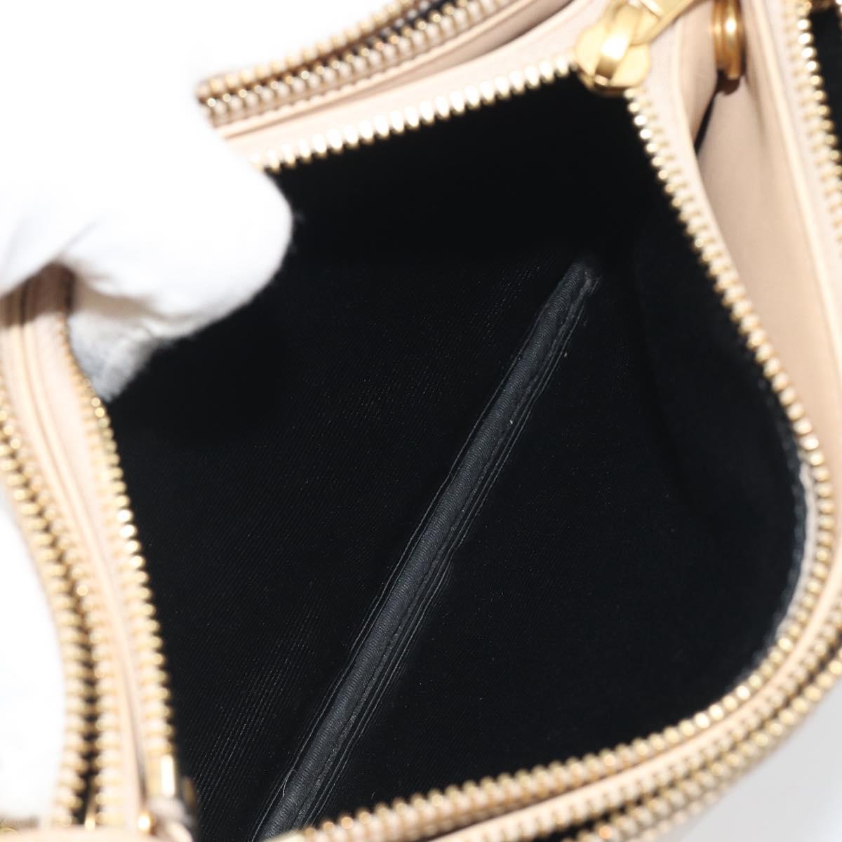 CELINE Trio Shoulder Bag Leather Beige Gold Auth 198683A