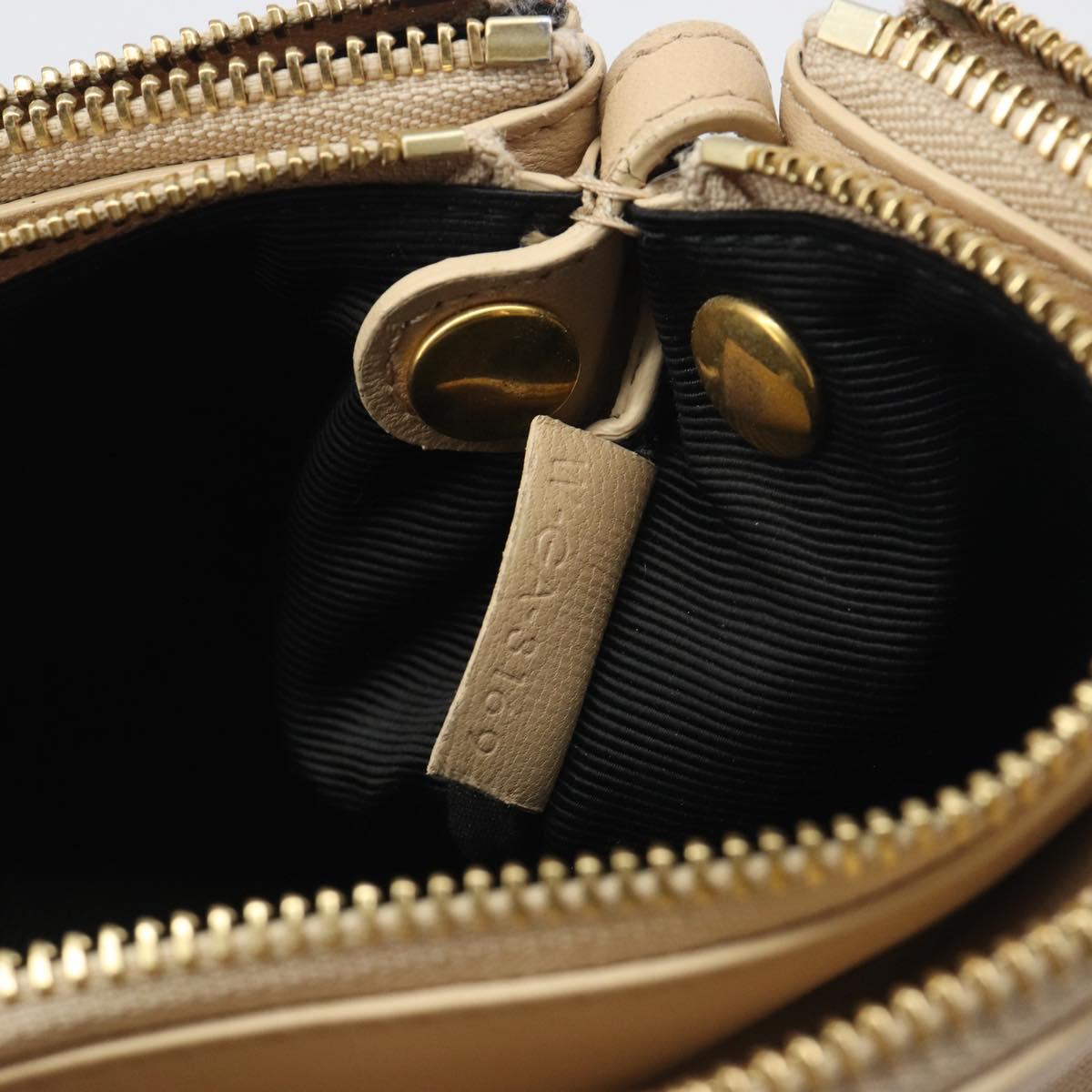CELINE Trio Shoulder Bag Leather Beige Gold Auth 198683A