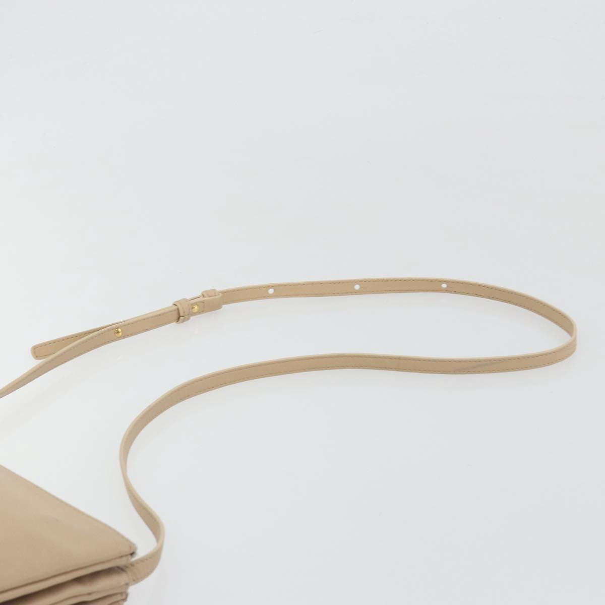 CELINE Trio Shoulder Bag Leather Beige Gold Auth 198683A