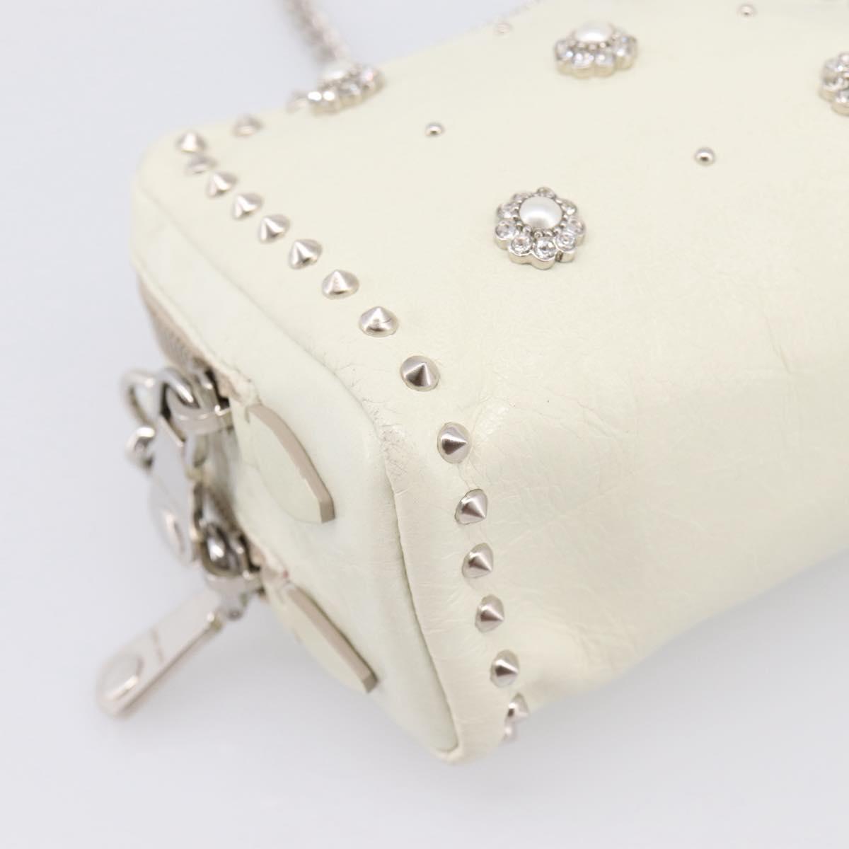 Miu Miu Matelasse Chain Shoulder Pouch Vitellolux Ivory Silver Auth 198684A