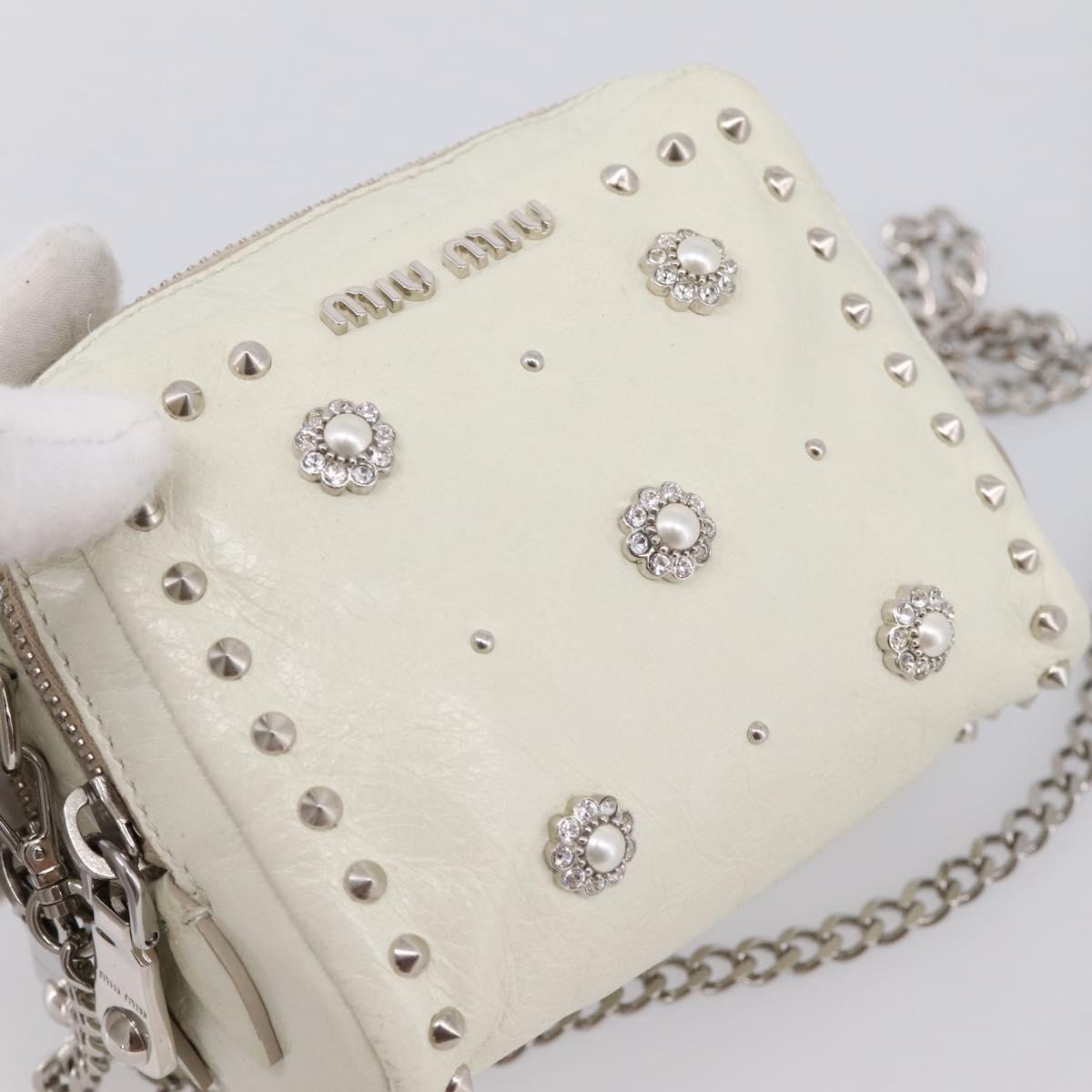 Miu Miu Matelasse Chain Shoulder Pouch Vitellolux Ivory Silver Auth 198684A