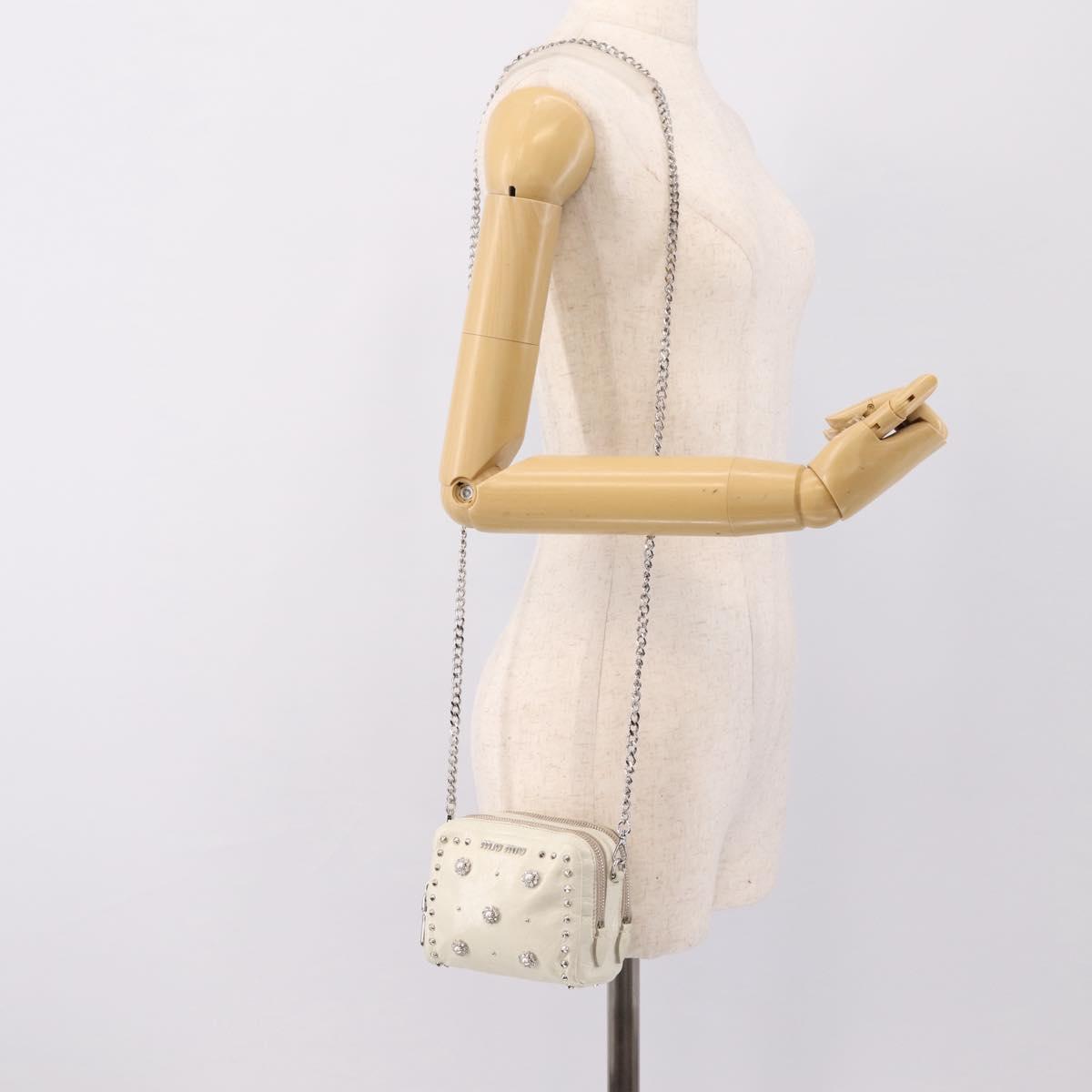 Miu Miu Matelasse Chain Shoulder Pouch Vitellolux Ivory Silver Auth 198684A