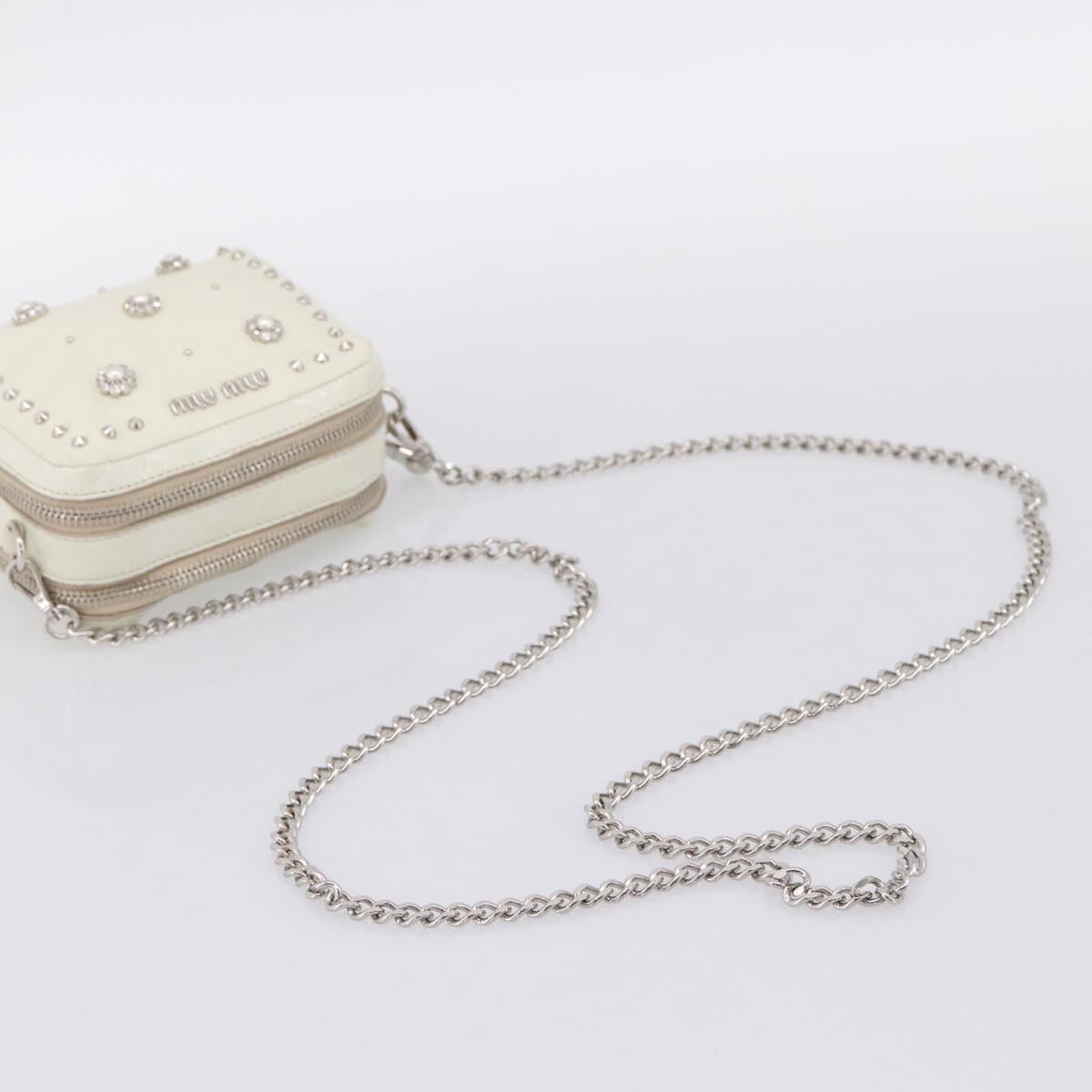 Miu Miu Matelasse Chain Shoulder Pouch Vitellolux Ivory Silver Auth 198684A