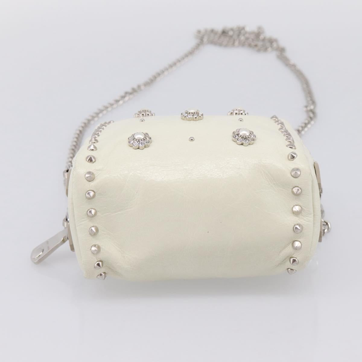Miu Miu Matelasse Chain Shoulder Pouch Vitellolux Ivory Silver Auth 198684A