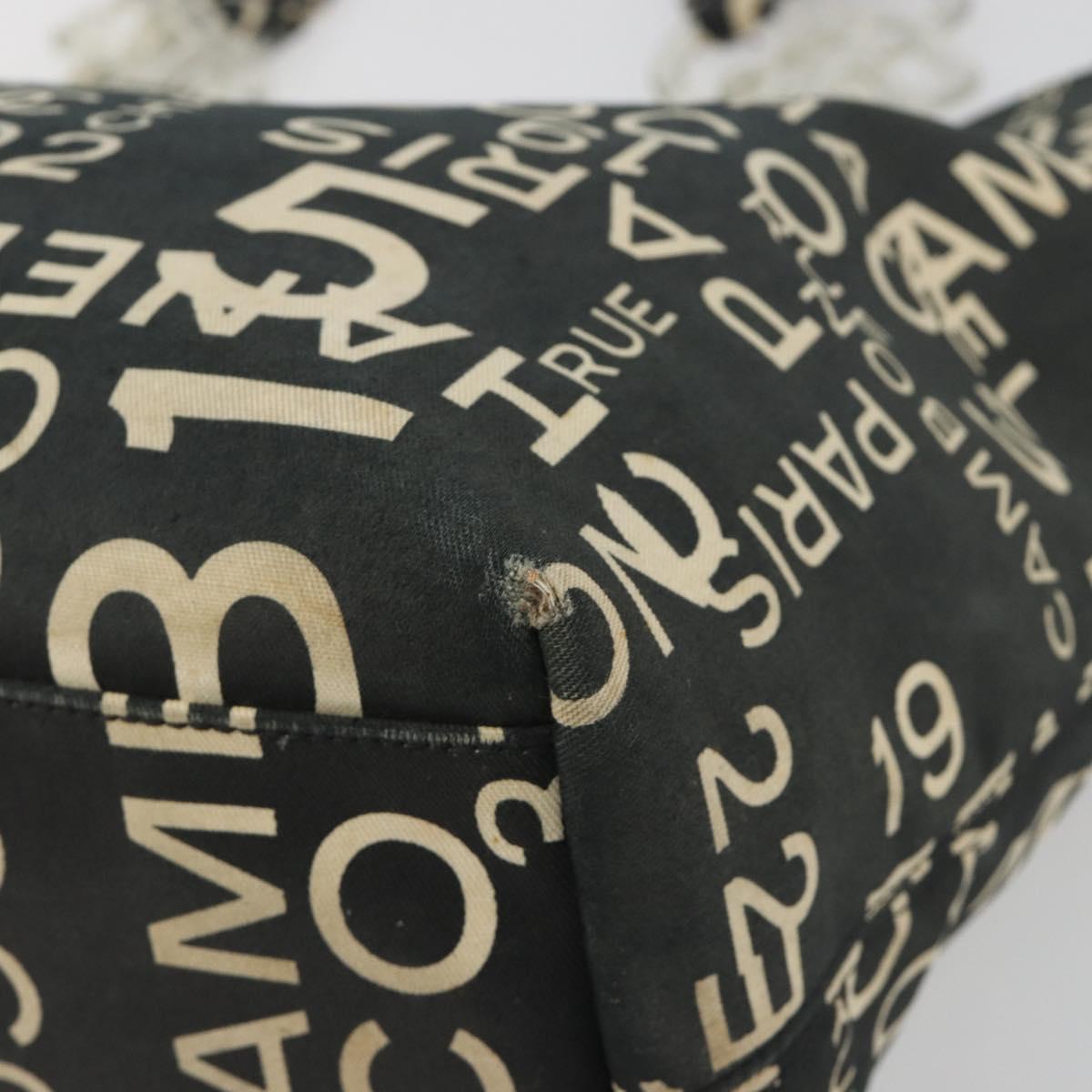 CHANEL Vichy Line Tote Bag Canvas Black Silver CC Auth 198686