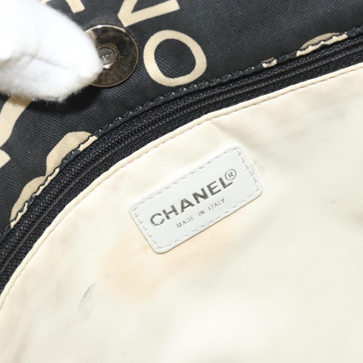 CHANEL Vichy Line Tote Bag Canvas Black Silver CC Auth 198686