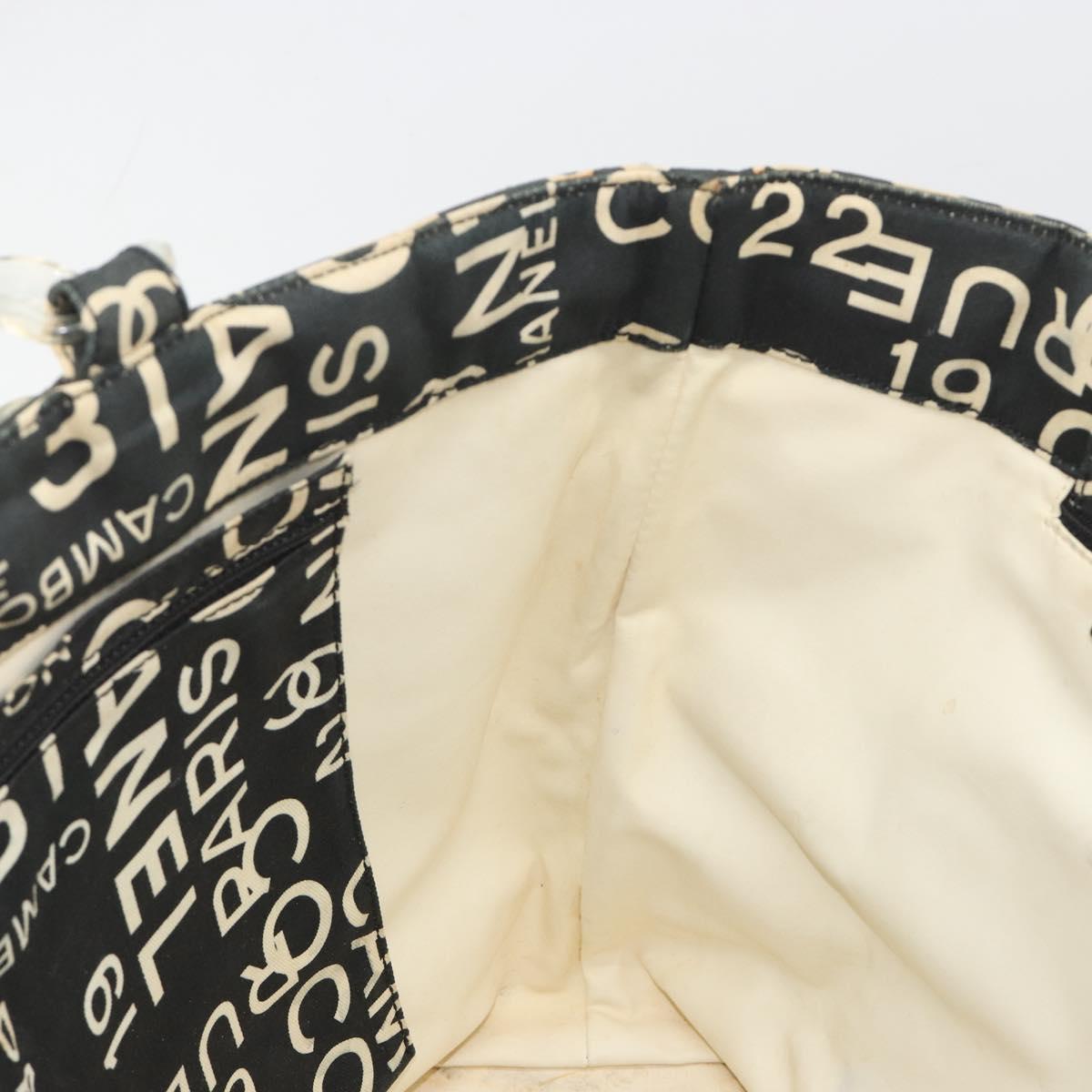 CHANEL Vichy Line Tote Bag Canvas Black Silver CC Auth 198686