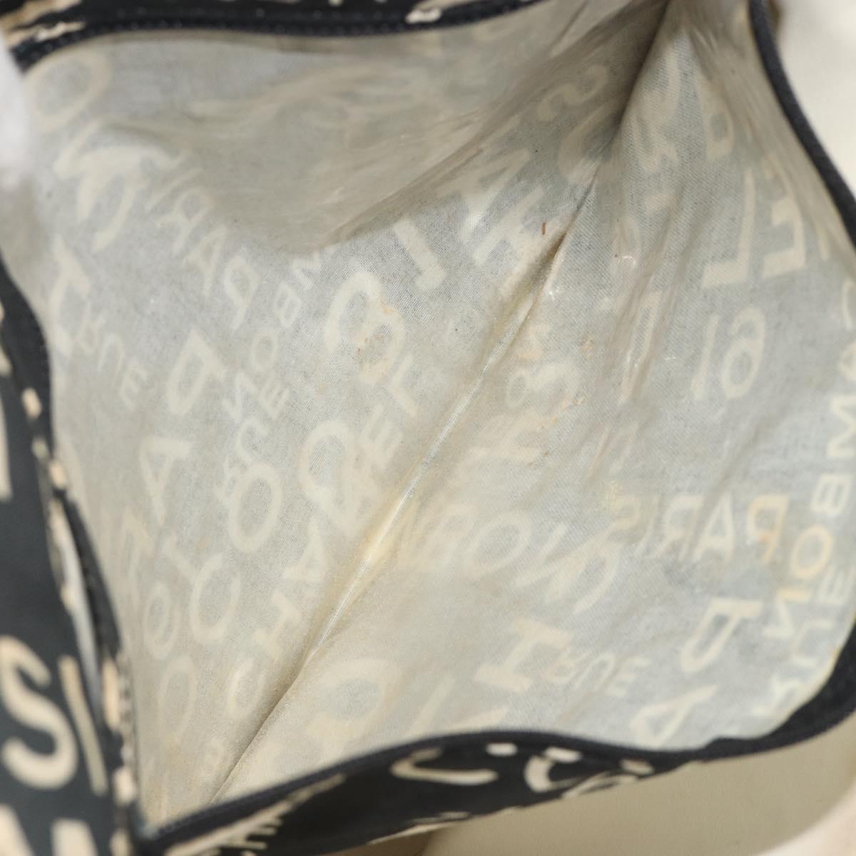 CHANEL Vichy Line Tote Bag Canvas Black Silver CC Auth 198686