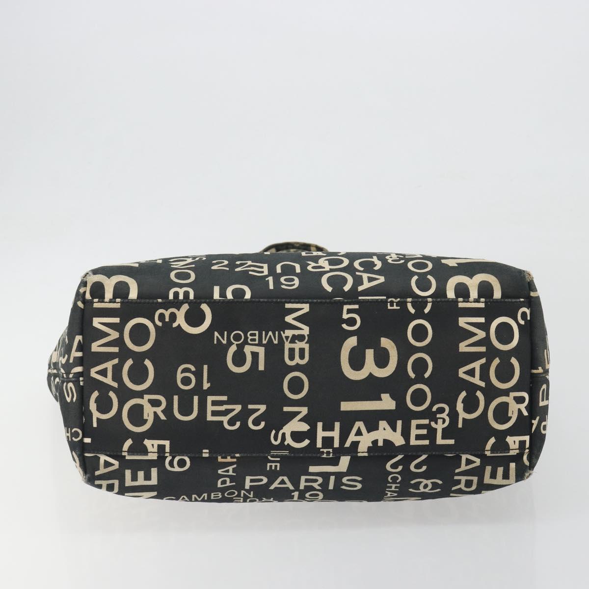 CHANEL Vichy Line Tote Bag Canvas Black Silver CC Auth 198686