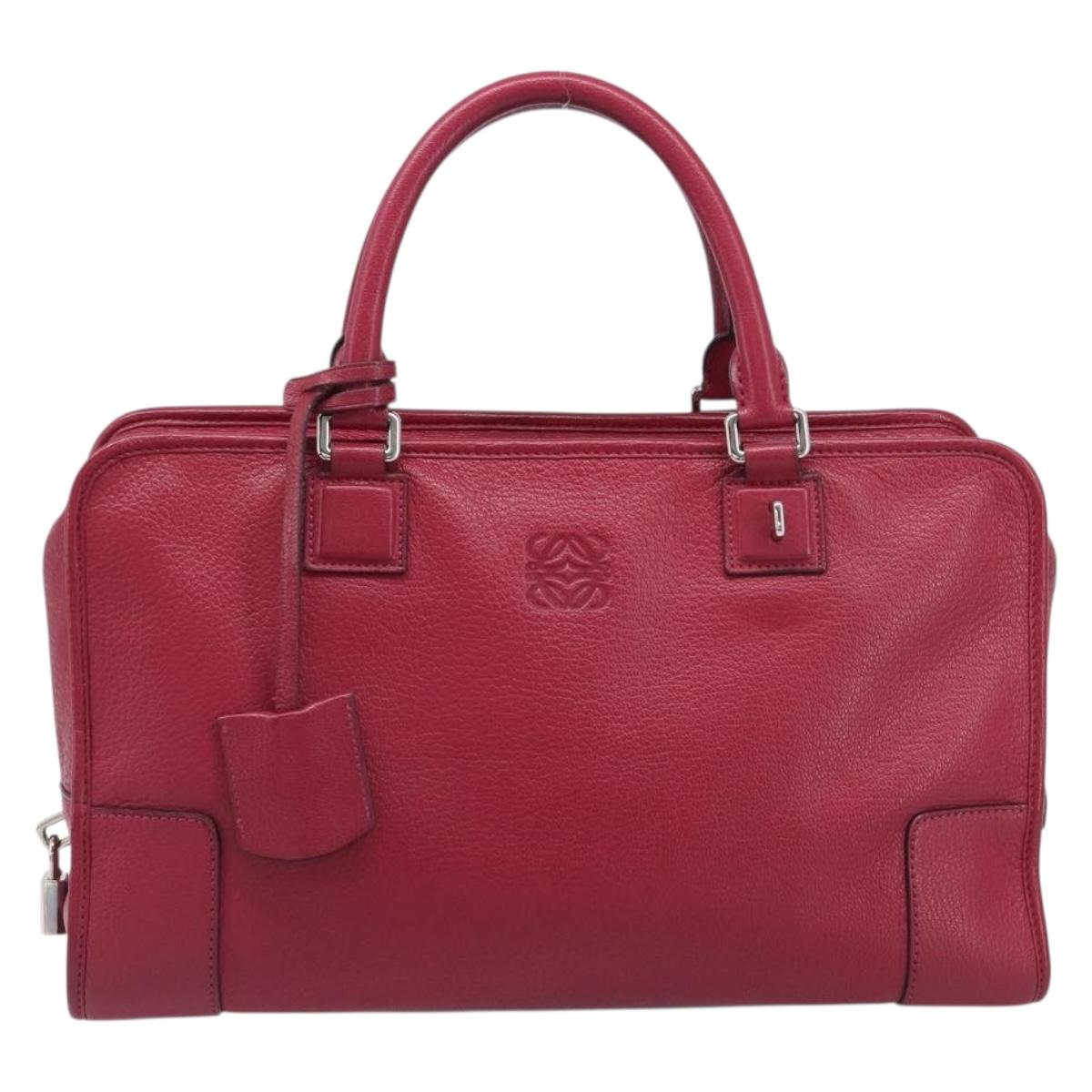 LOEWE Amazona 36 Hand Bag Leather Red Silver Auth 198687V