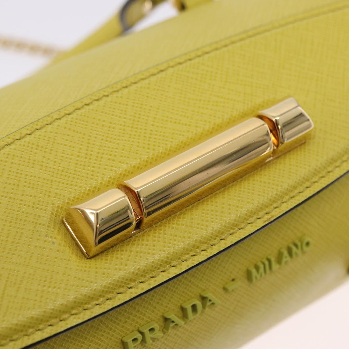 PRADA Chain Shoulder Bag Saffiano leather Yellow Gold Auth 198688M