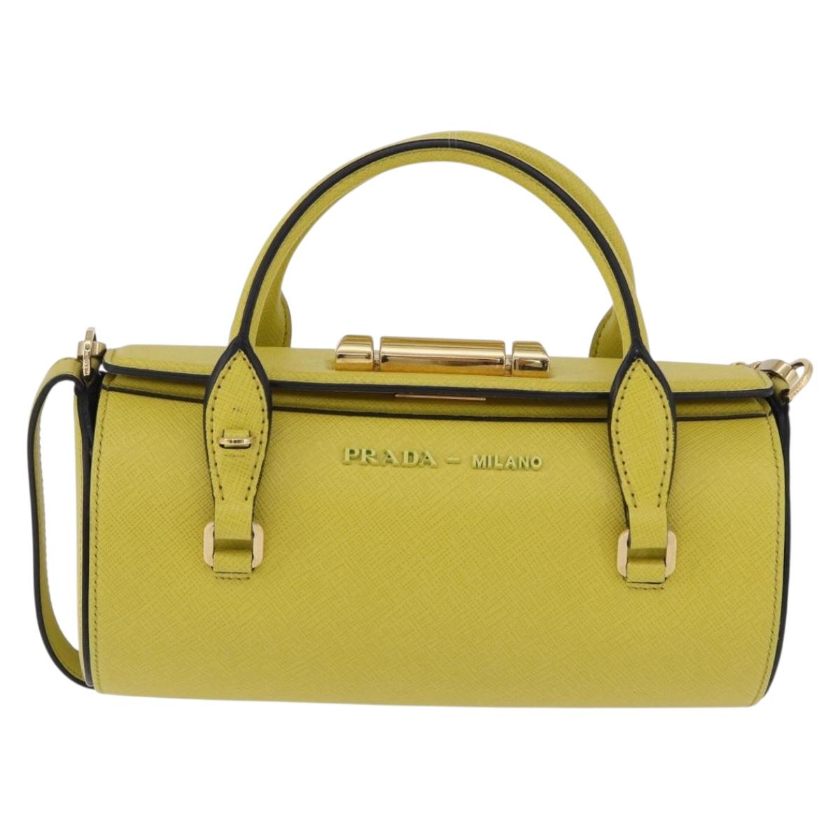 PRADA Chain Shoulder Bag Saffiano leather Yellow Gold Auth 198688M