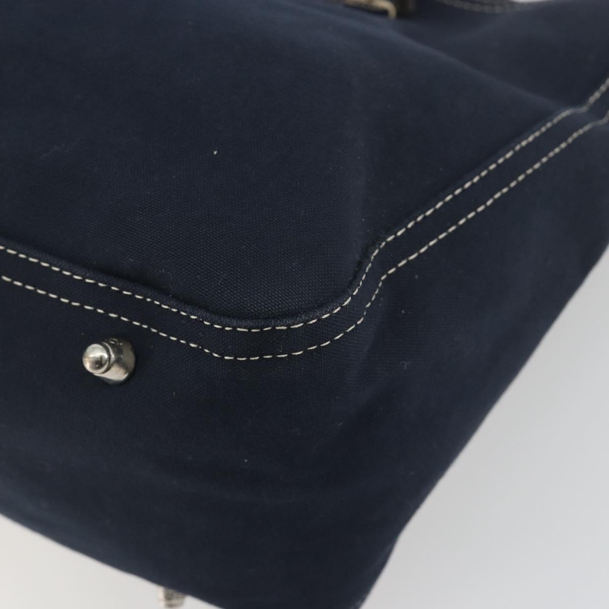 FENDI Hand Bag Canvas Navy Silver Auth 198689A