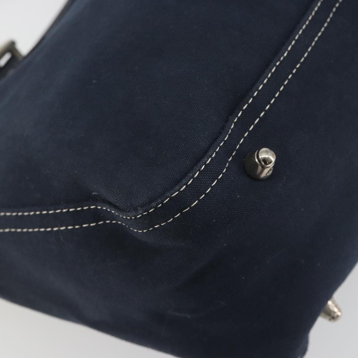 FENDI Hand Bag Canvas Navy Silver Auth 198689A