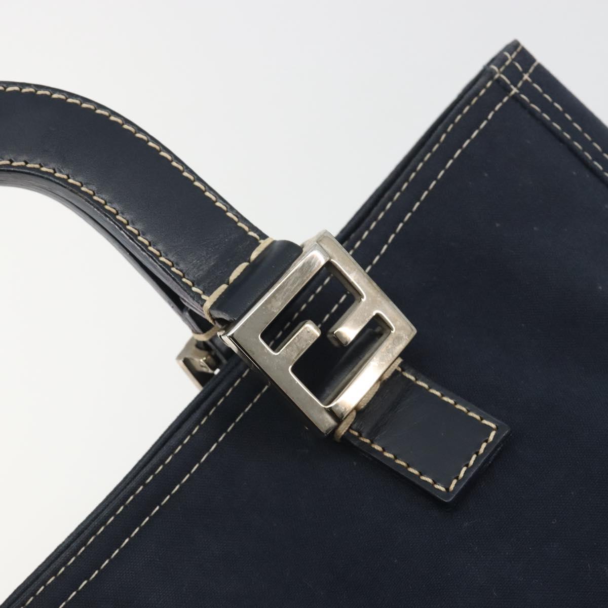 FENDI Hand Bag Canvas Navy Silver Auth 198689A