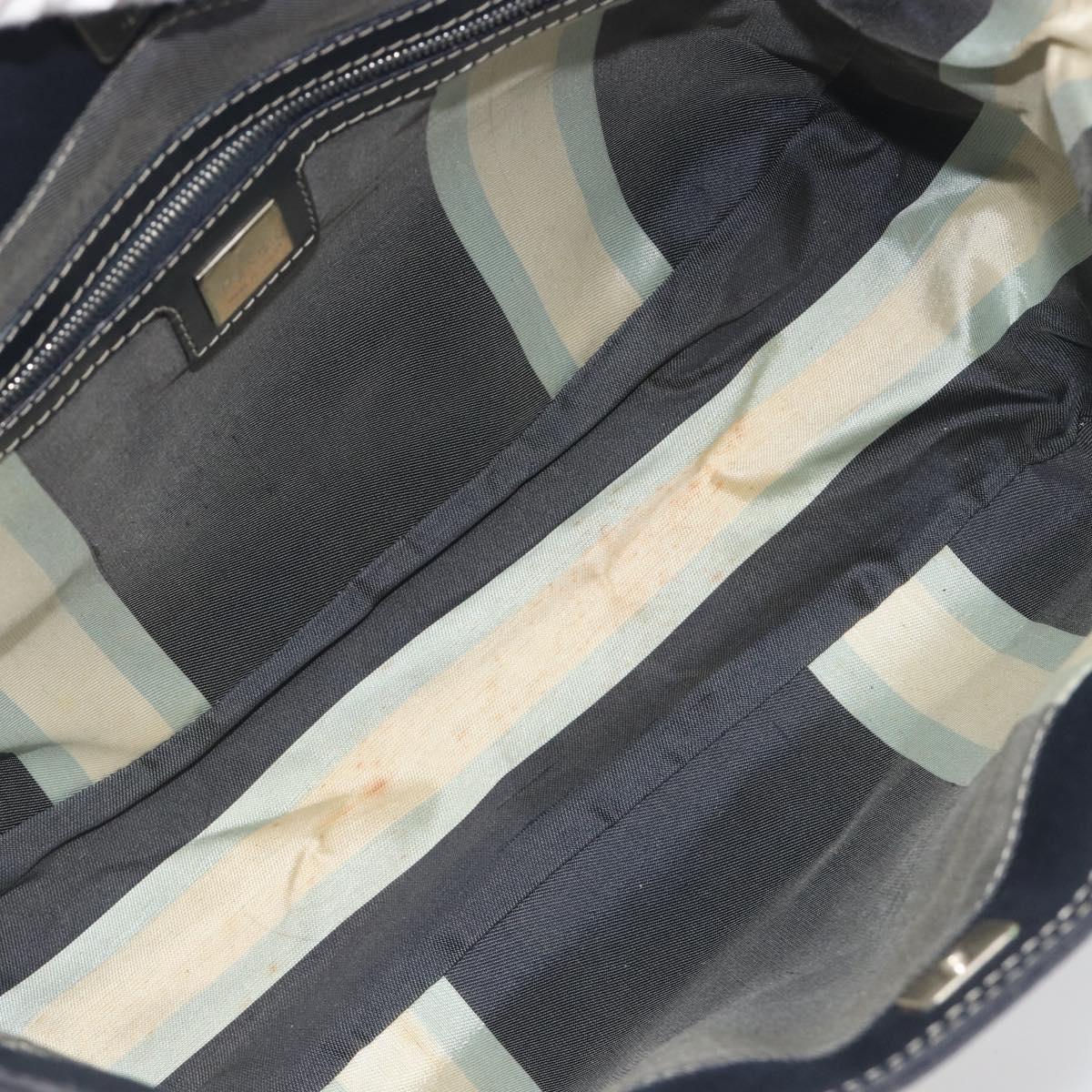 FENDI Hand Bag Canvas Navy Silver Auth 198689A