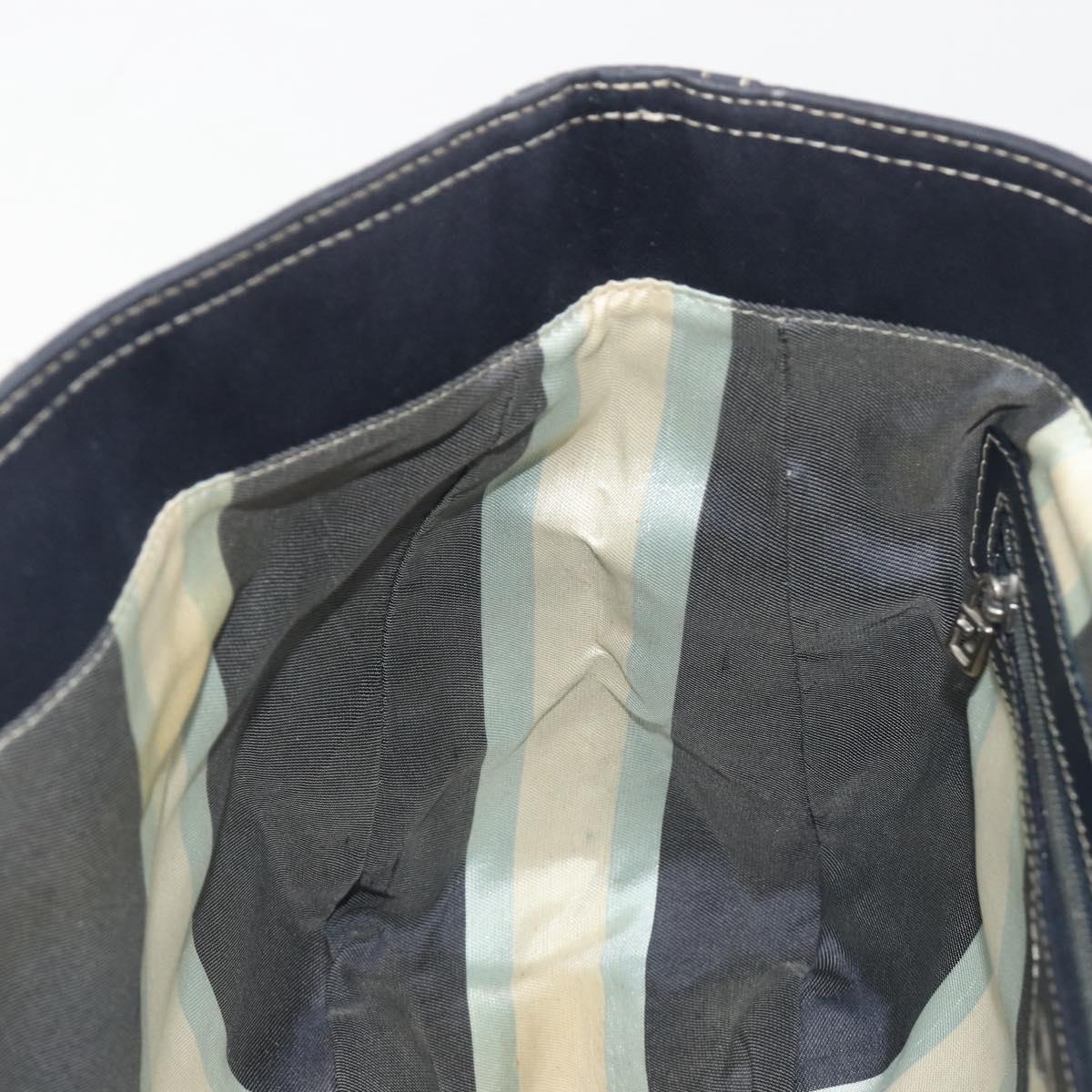 FENDI Hand Bag Canvas Navy Silver Auth 198689A