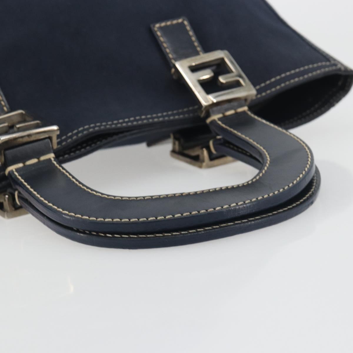 FENDI Hand Bag Canvas Navy Silver Auth 198689A