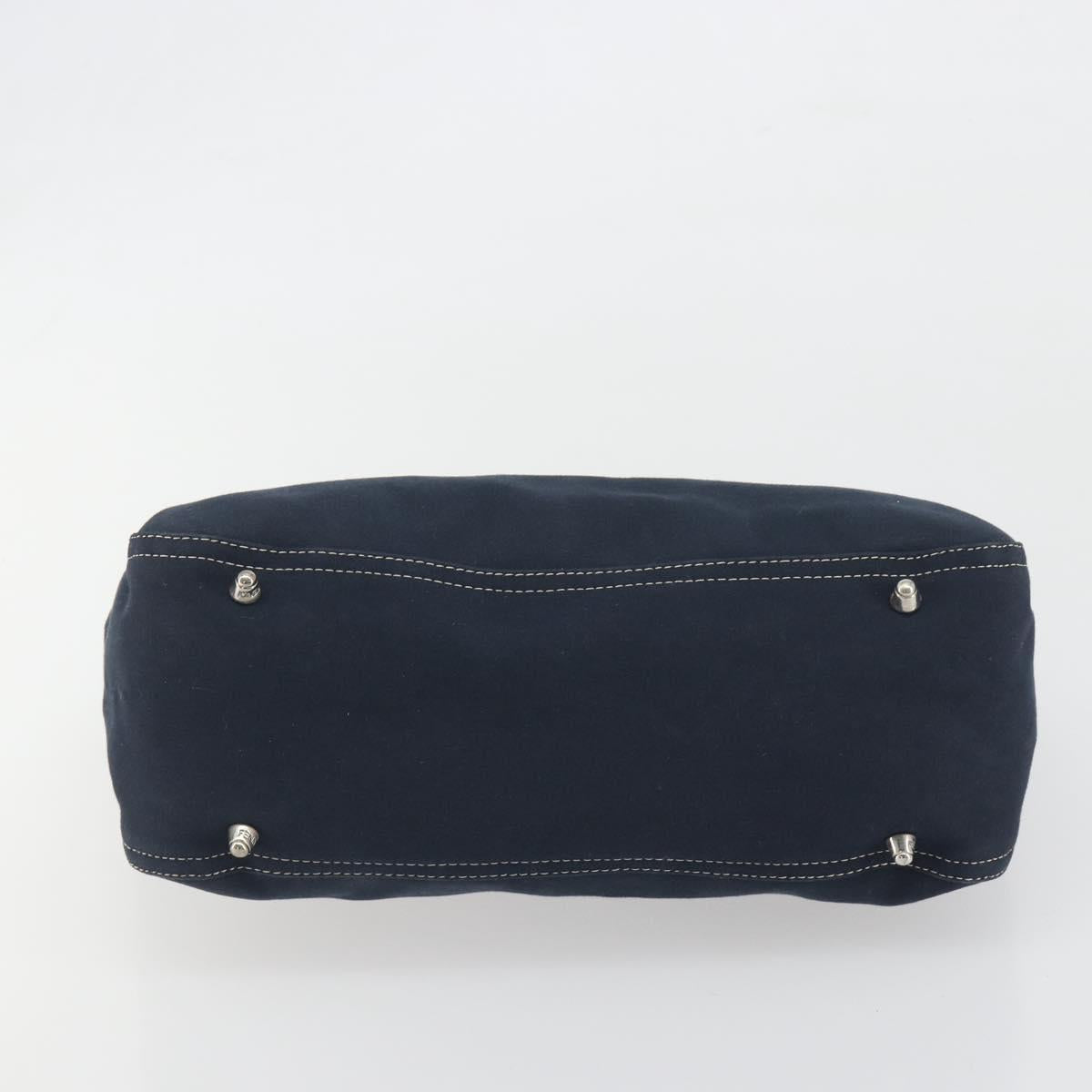 FENDI Hand Bag Canvas Navy Silver Auth 198689A