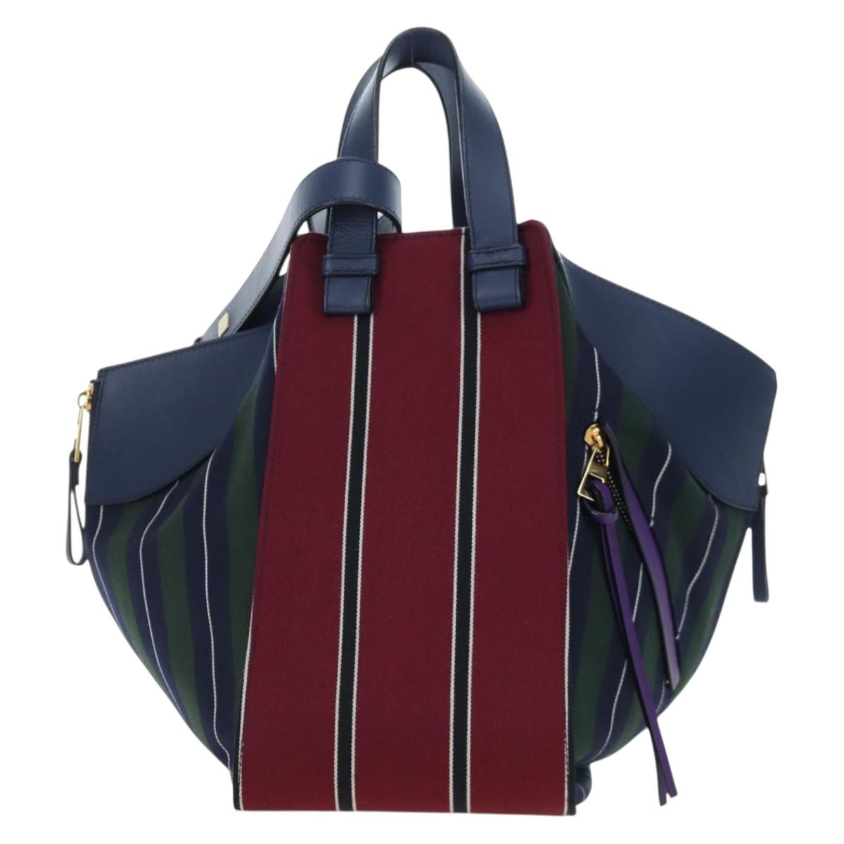LOEWE Hammock Hand Bag Canvas 2way Navy Gold Auth 198690M