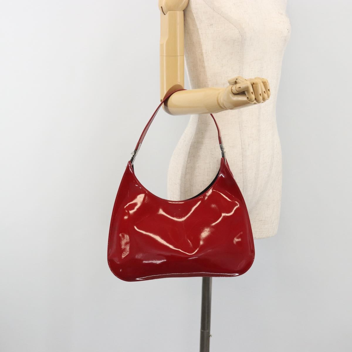 GUCCI Shoulder Bag Patent leather Red Silver 001 3767 Auth 198691