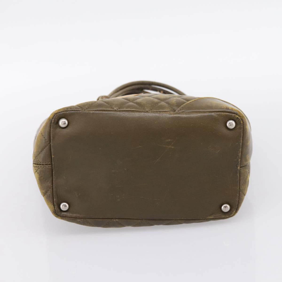 CHANEL Matelasse Cambon Line Hand Bag Leather Khaki CC Auth 198693