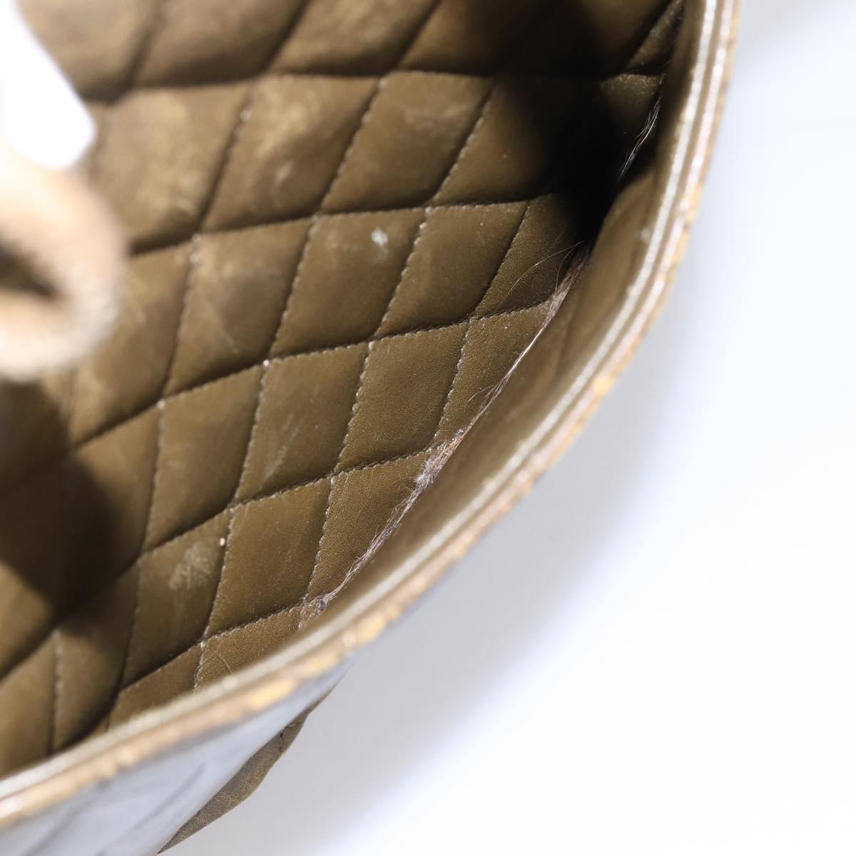 CHANEL Matelasse Cambon Line Hand Bag Leather Khaki CC Auth 198693