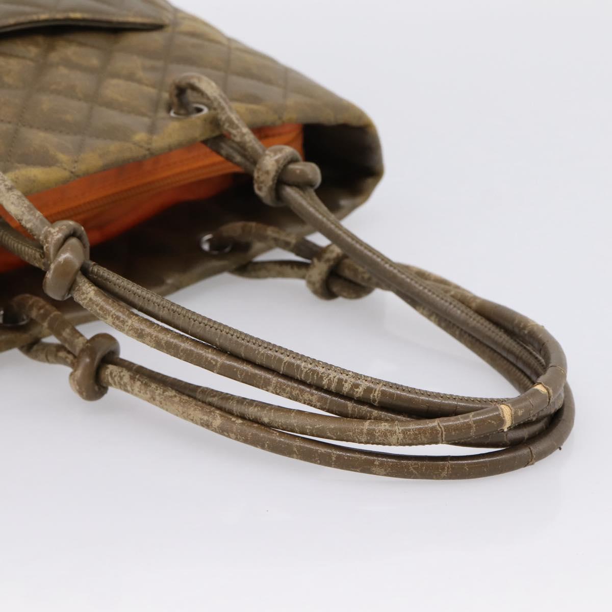 CHANEL Matelasse Cambon Line Hand Bag Leather Khaki CC Auth 198693