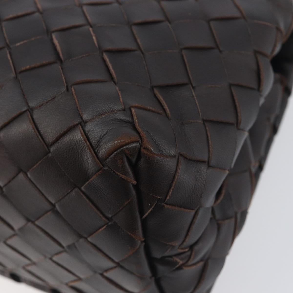 BOTTEGA VENETA INTRECCIATO Shoulder Bag Leather Dark Brown Gold Auth 198694V