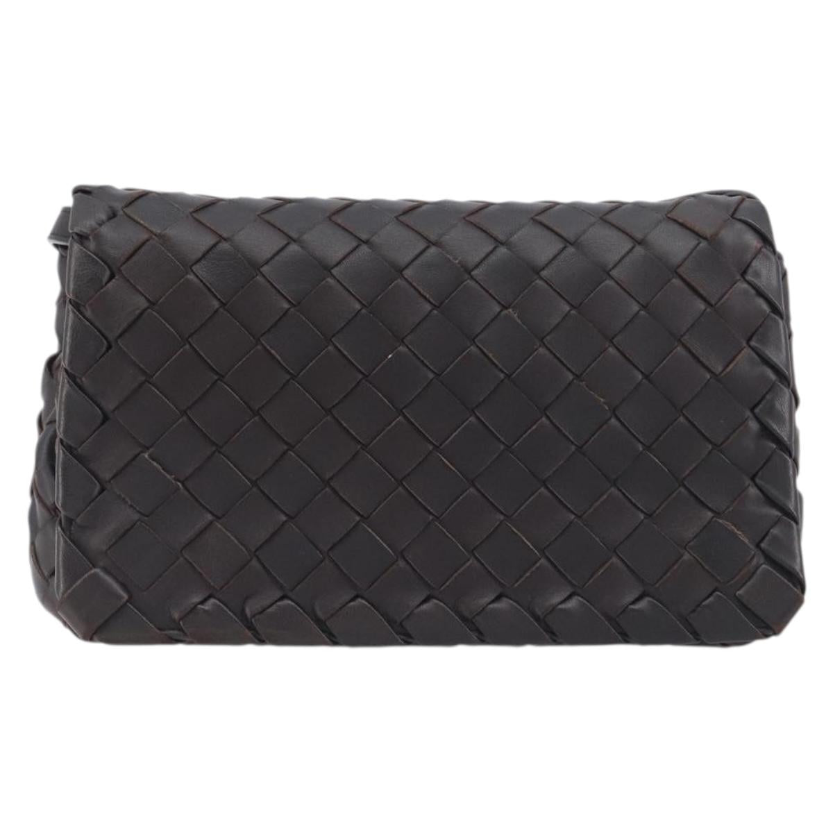 BOTTEGA VENETA INTRECCIATO Shoulder Bag Leather Dark Brown Gold Auth 198694V